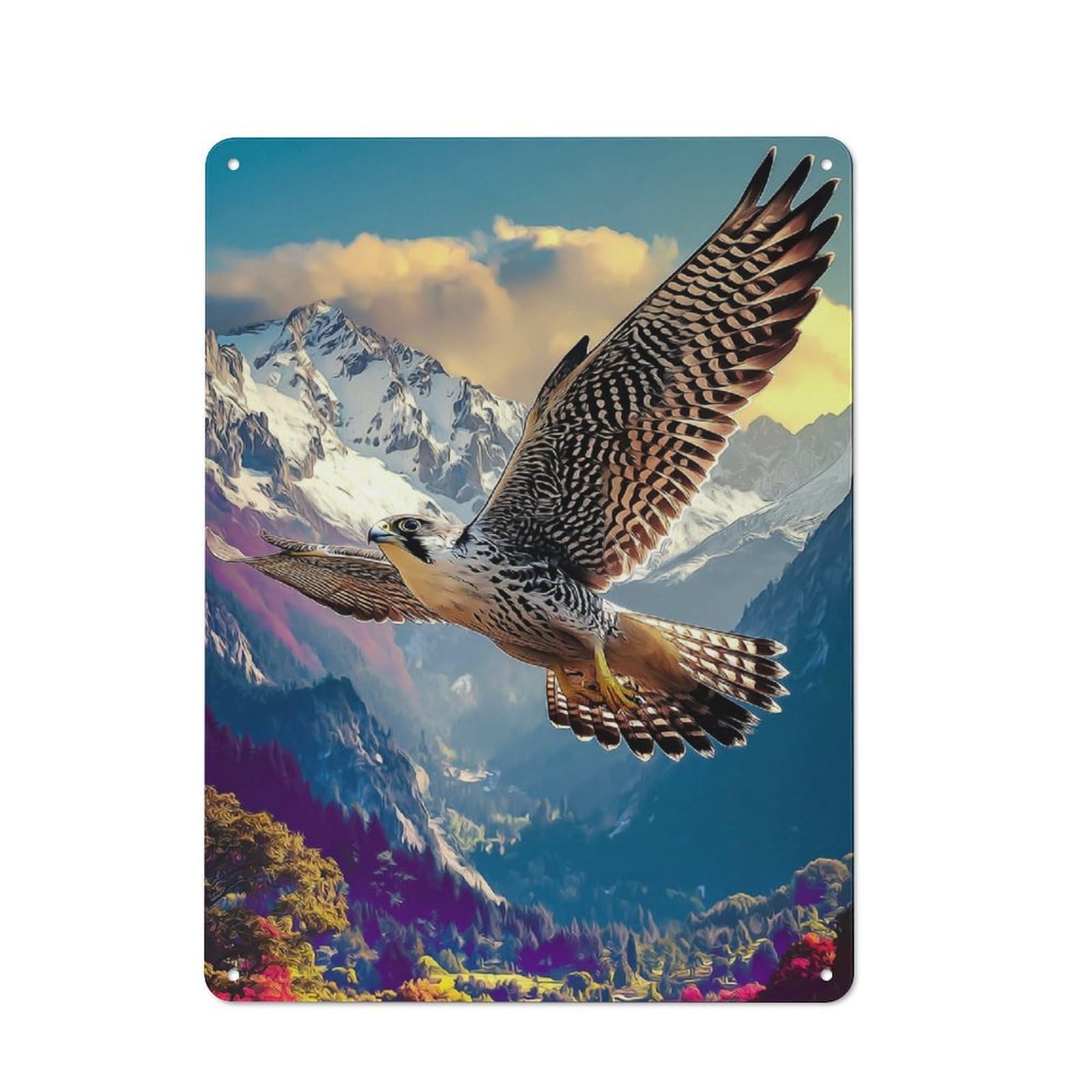 Junmoney Falcon Soaring Above Mountains Shed Metal Sign With Design 40X30cm, Outdoor Room Shed Wall Decor For Shed, Garden Room, Porch Or Garage