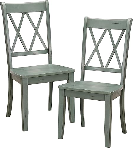 Lexicon Janina - Juego de 2 sillas de comedor modernas de granja, juego de 2, madera maciza, respaldo cruzado, cocina tradicional moderna estilo