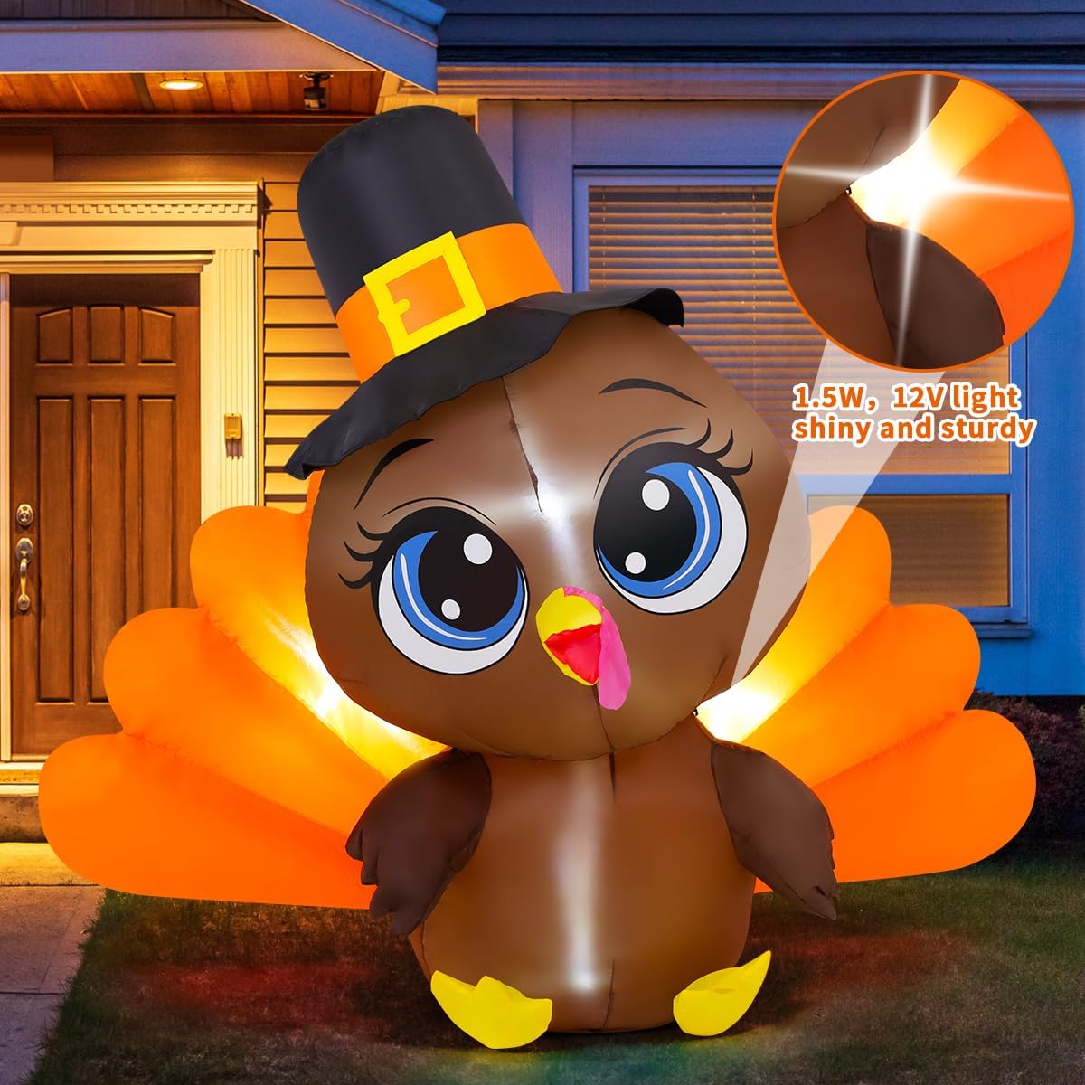 COMIN 5.4 FT Thanksgiving Decorations Inflatables Outdoor Big Eye Turkey Blow Up Inflatable with Built-in LEDs for Holiday Yard Lawn Garden Decor