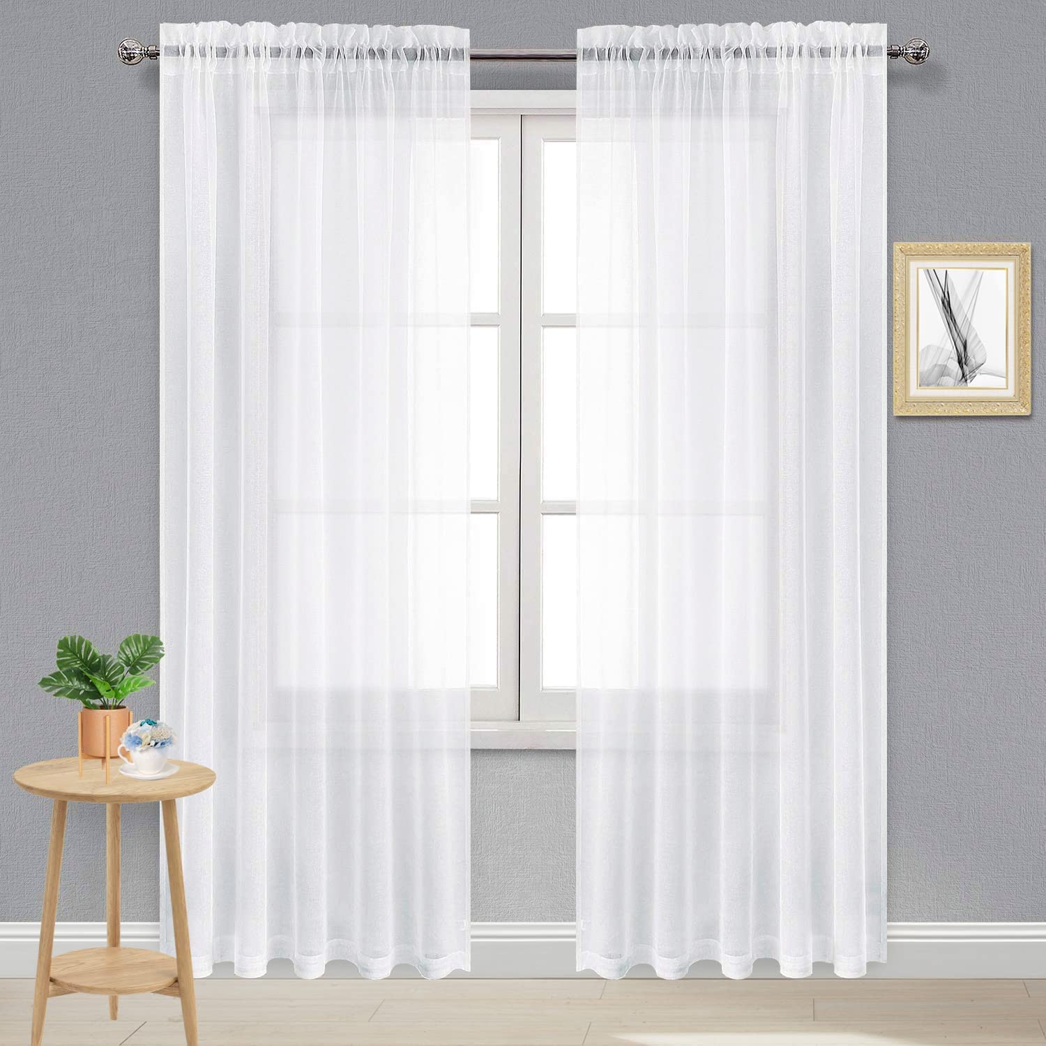 Rideaux semi-transparents blancs DWCN 152x243 cm pour salon et chambre coucher lot de 2