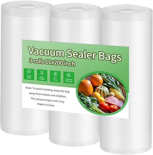 Miniatura 2 de Bolsas selladoras al vacío de alta calidad, 8 x 200 pulgadas, 5 unidades. Rollos herméticos para bolsas ahorradoras de alimentos, sin BPA y bolsas