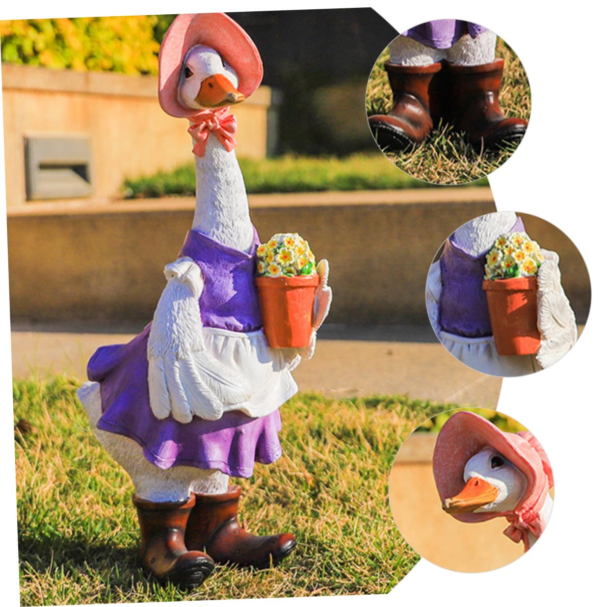 Toyvian Statua z Żywicy z Kaczuszką Stylu Rustykalnym Kreatywna Figurka Dekoracyjna Do Ogrodu i Domu Realistyczny Design Pastelowy Wystrój Wiejski Ozdoba Zewnątrz Wnętrz