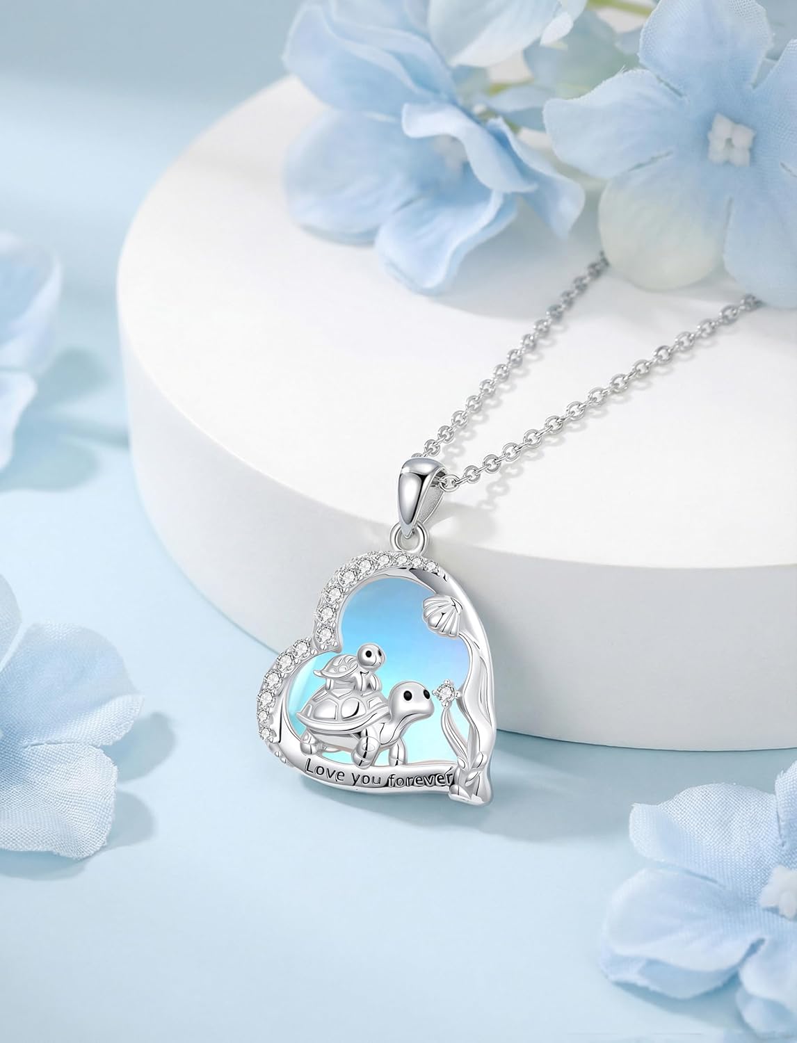 Dorunmo 925 Sterling Silver Moonstone Necklace Cat/Turtle/Axolotl/Starfish/Octopus/Hammerhead/Elephant/Stingray/Palm Tree/Manatee Heart Moonstone Pendant Jewelry Gift for Women - Image 2