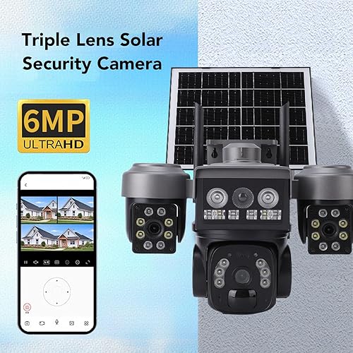 Miniatura 2 de ciciglow Cámara de seguridad PTZ de triple lente, cámara inalámbrica 4G para exteriores, vista de 360 grados, detección de movimiento PIR, batería