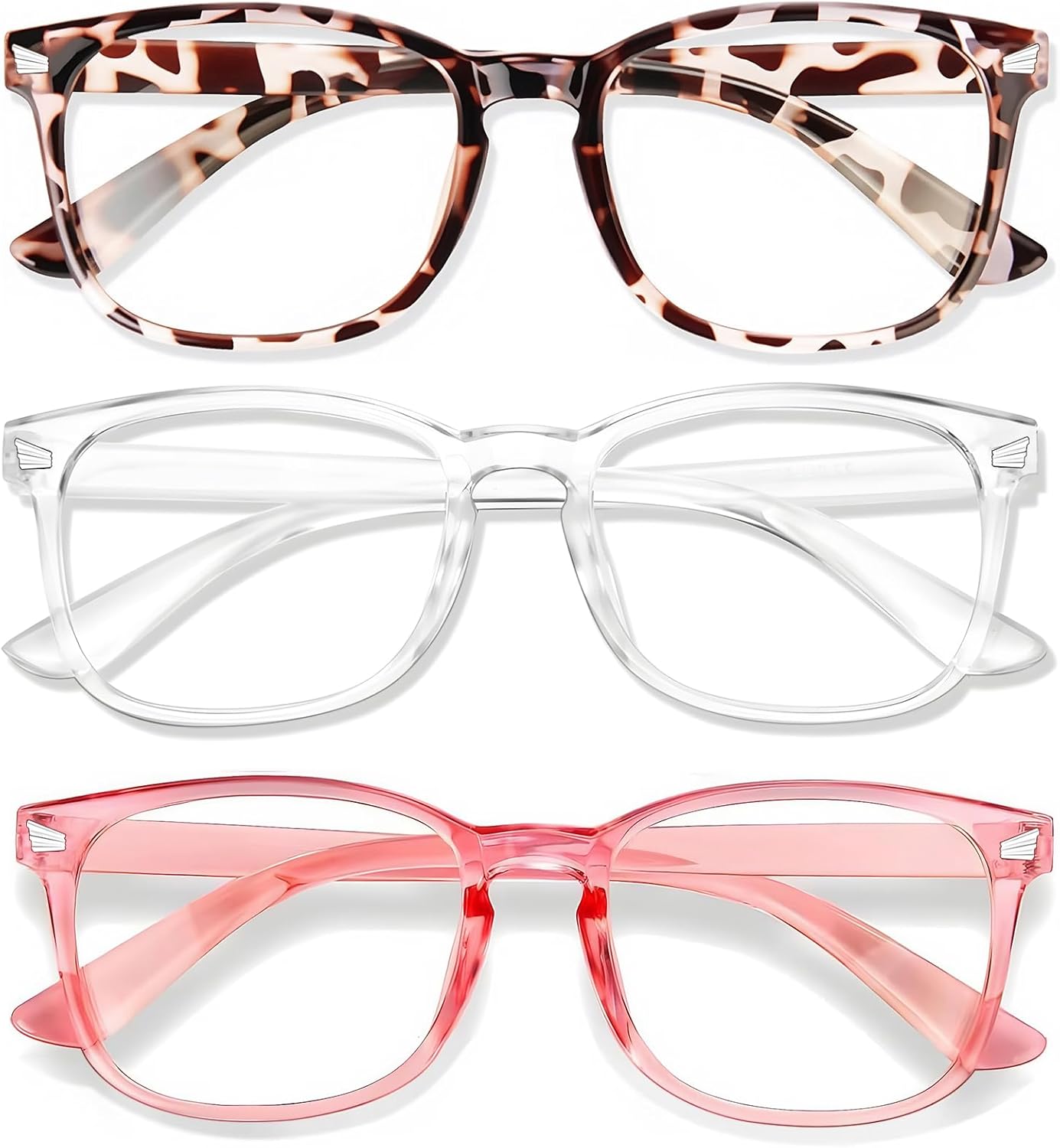 Blue Light Glasses for Woman Men | 99% Blue Light Blocking Glasses for Computer Gaming TV Phone Screen Square Frame | Anti Eyestrain & UV Glare Protection - 3 Pair