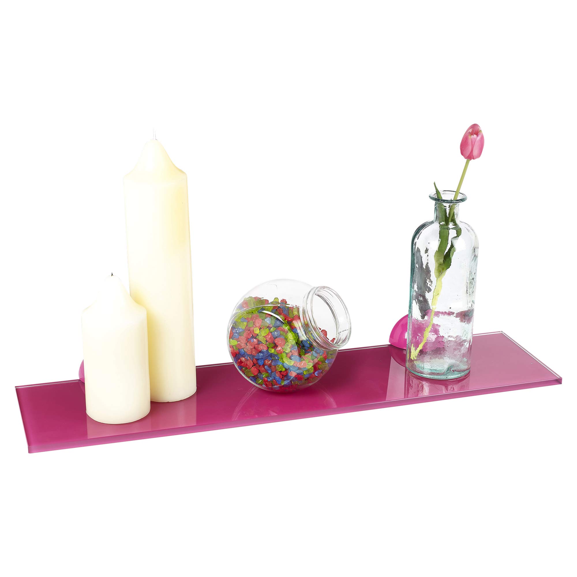 Urbnliving Pink Glass Floating Shelves Wall Mounted Storage And Home Decor Display Racks, Available In 2 Sizes (Small (60X15cm))