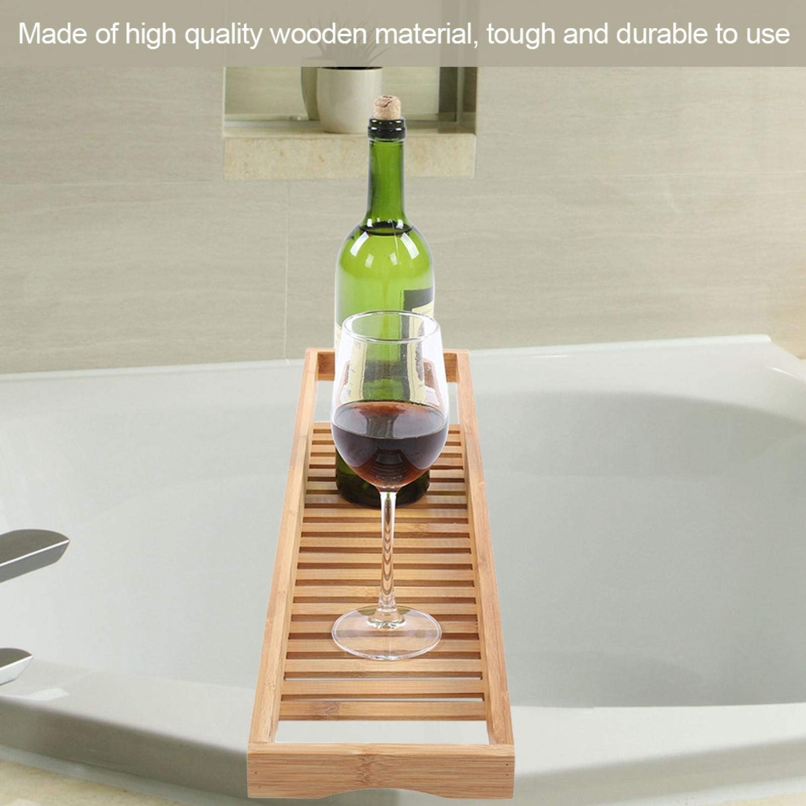 Bandeja de bambú para bañera de Primera Calidad, Bandeja de Madera expandible con Libro, Idea de Soporte para Vino para Seres Queridos