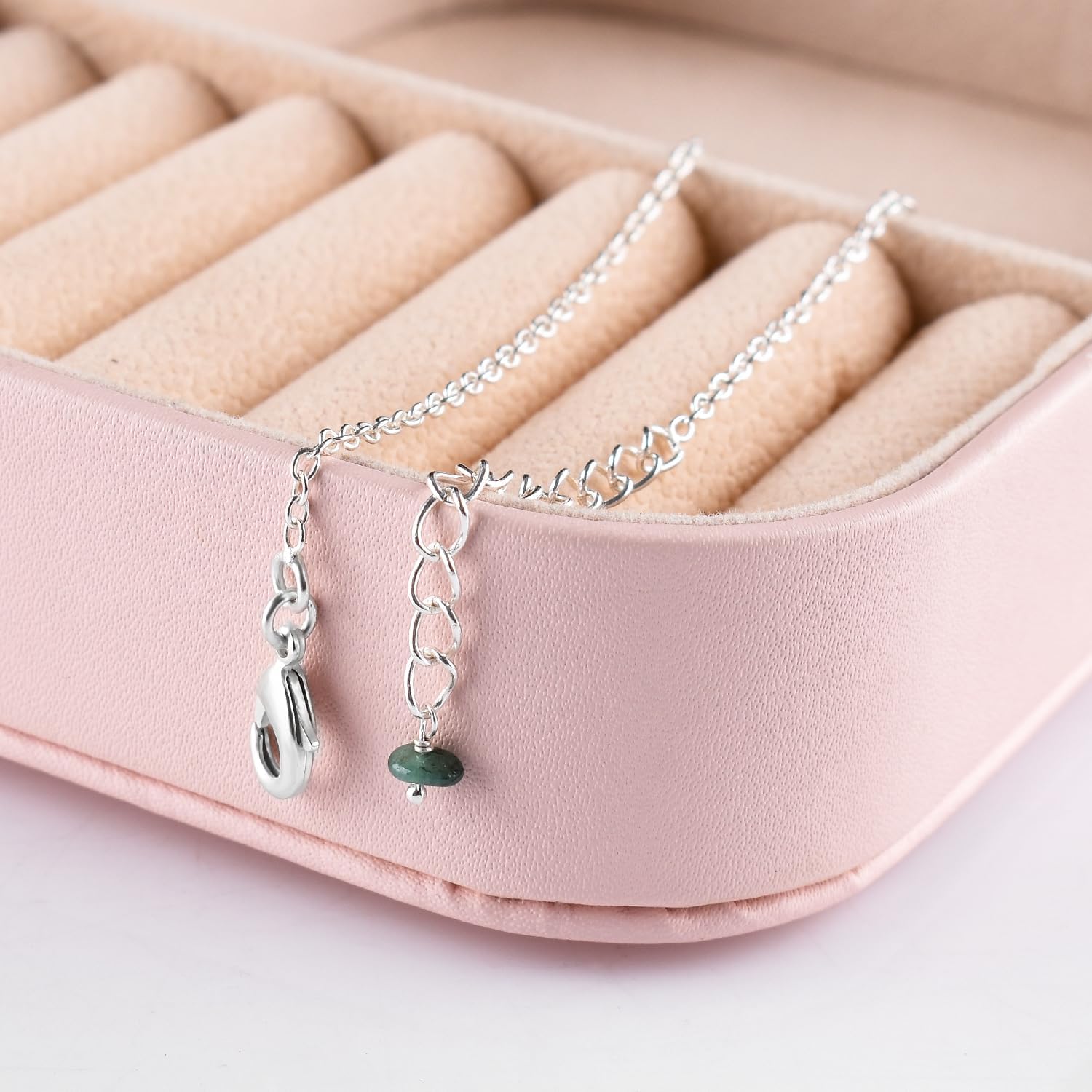 Yanara Emerald Anklets Nuggets Ankle Bracelets for Women Natural May Birthstone Silver Plated Jewelry in 9” +1.5” inch Chakra Crystals Christmas Gifts For Her