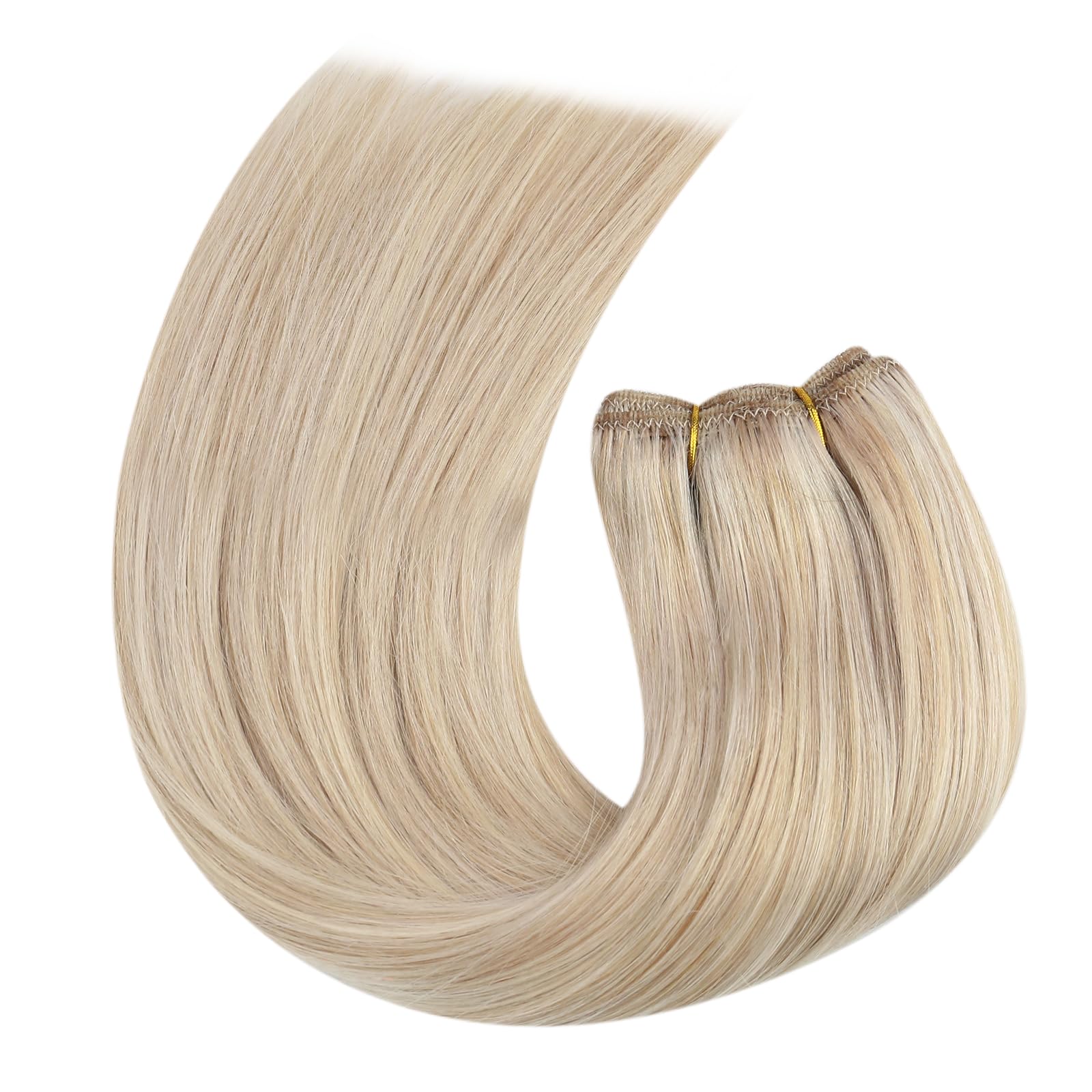 Moresoo Weft Hair Extensions Real Human Hair Medium Brown Highlighted Platinum Blonde Sew in Human Hair Extensions Brown to Blonde Full Head Remy Straight 18 Inch 100g/Pack #P6/60 — view 166