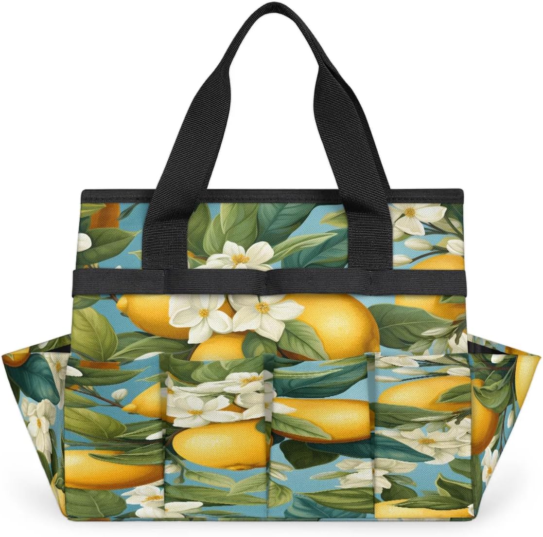 Cute Yellow Lemon Garden Tool Bag Waterproof Gardening Tool Storage Bag with Handle & 10 Pockets Gardening Tote Bag for Women Garden Tool Organizer