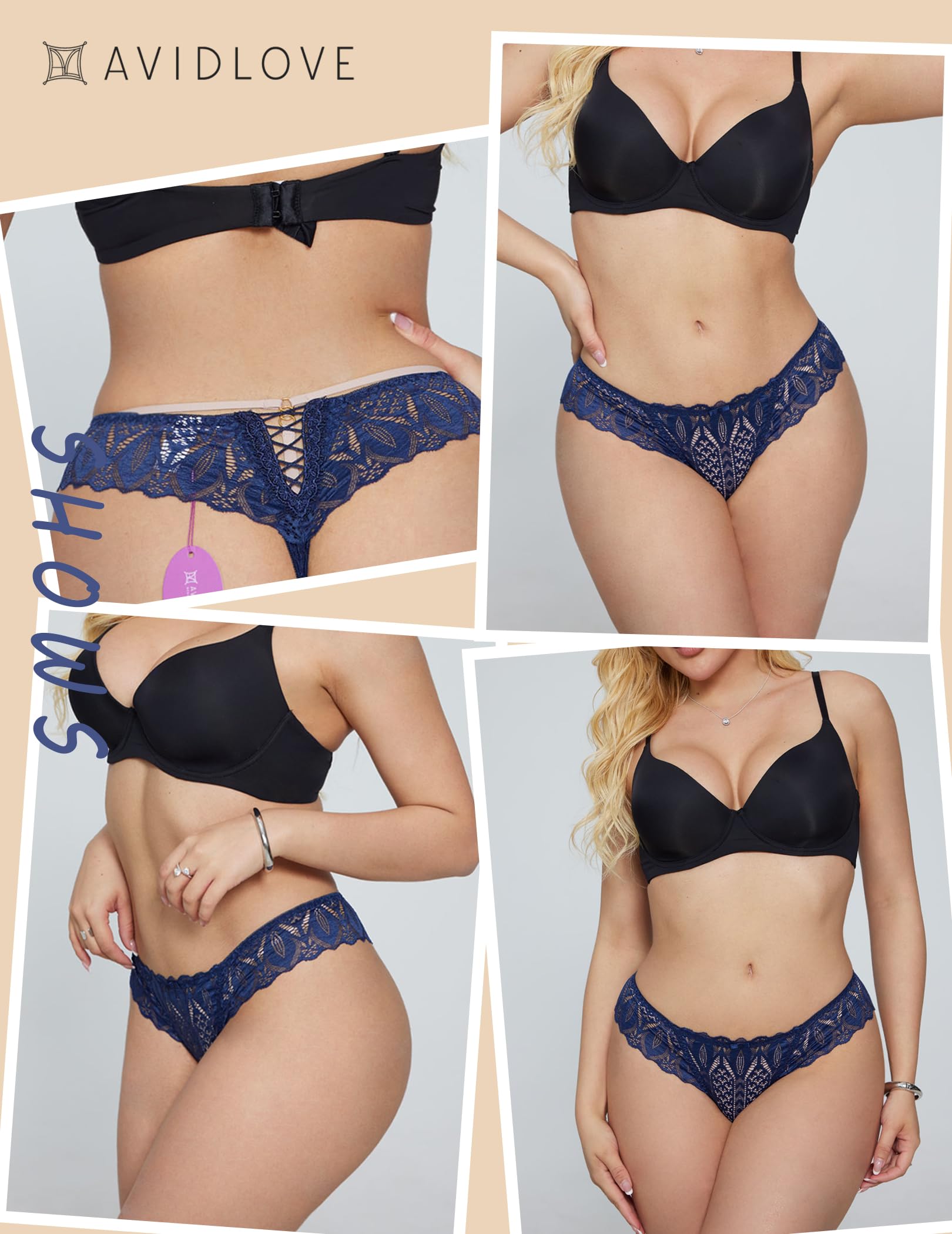 Avidlove Culotte en dentelle pour femme - Tanga sexy - Taille basse