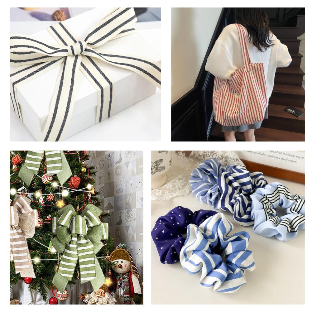 Cinta de algodón de 50 yardas a rayas, cinta de tela con patrón de espiga, cinta para manualidades, cinta de regalo, cinta para envolver regalos, decoración del hogar, boda, decoración