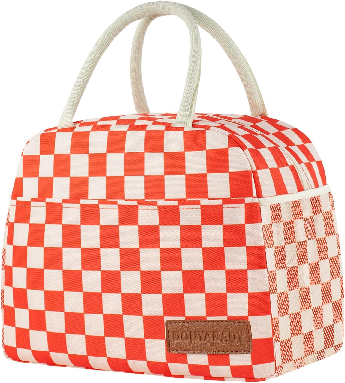 Lunch Bag Women/Men Lunch Box Women/Men (Red+Beige Checkerboard)