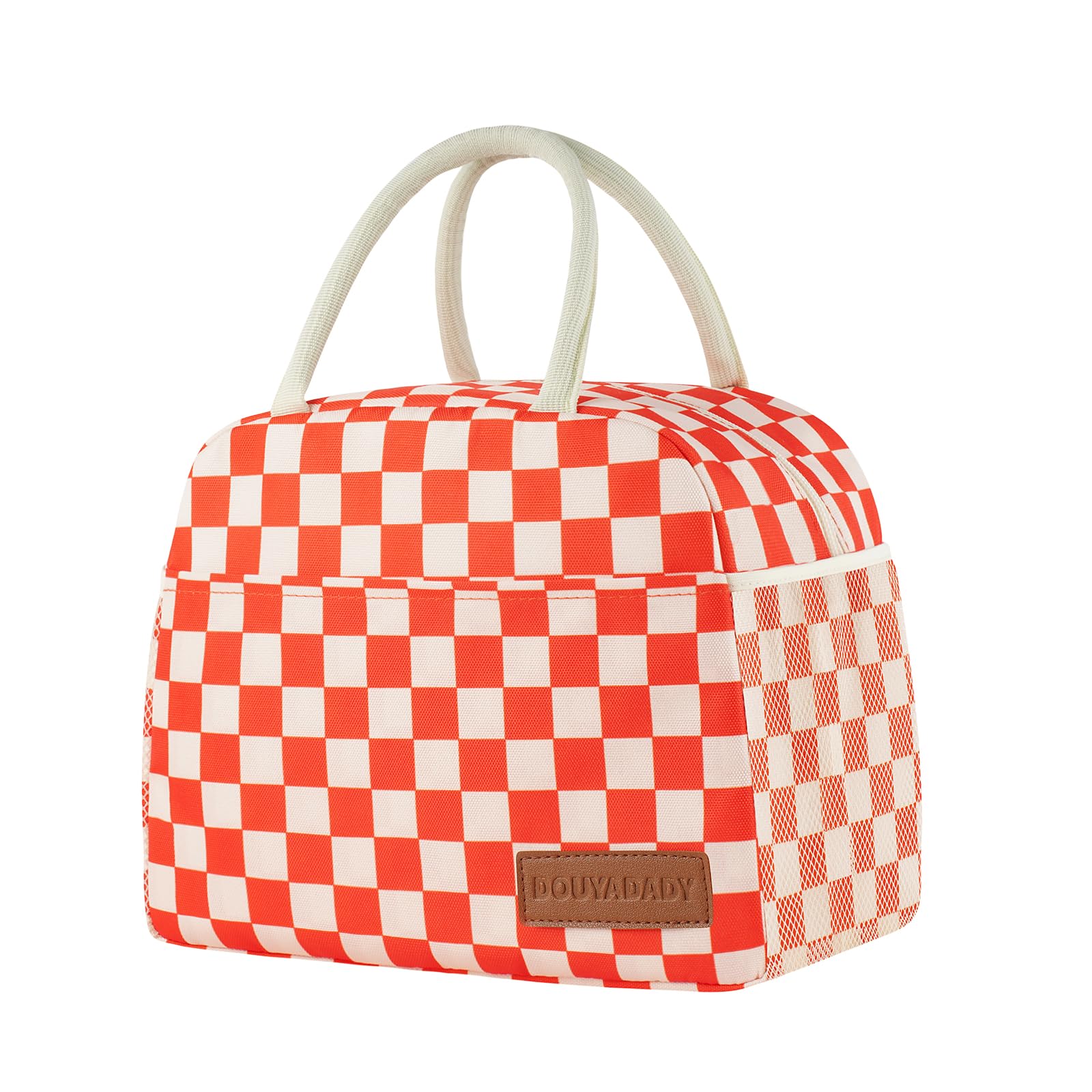 Lunch Bag Women/Men Lunch Box Women/Men (Red+Beige Checkerboard)