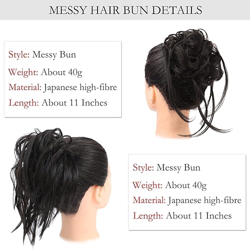Miniatura 2 de 4 piezas de cabello desordenado con moño, moño despeinado hacia arriba, extensiones de cabello con banda elástica de goma para cabello sintético