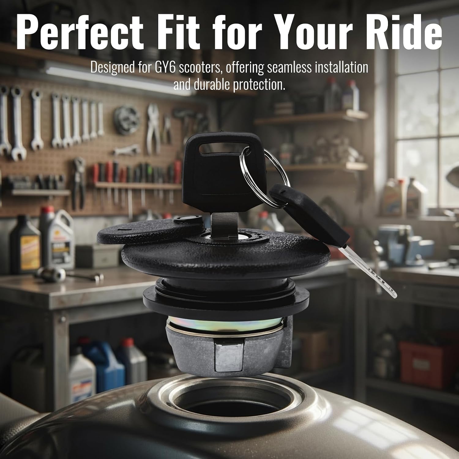 Minho Motorcycle Gas Caps with Switch Lock Fuel Tank Cap Fit for Chinese GY6 Scooter Mopeds B08 BO9,0pening Method: Rotate-to-open