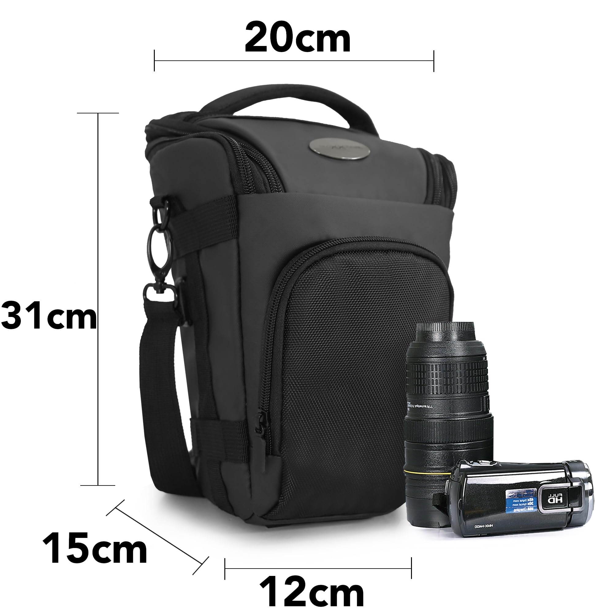 Baxxtar PRO NOVO II Borsa fotografica per reflex DSLR con obiettivo – 26 cm di altezza interna, anche per Nikon P1000/P1100 – con tracolla, cintura ventrale e parapioggia – nera