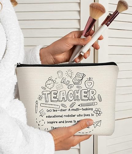Miniatura 7 de Bolsa de maquillaje inspiradora con texto en inglés "I Am Kind I Am Smart I Am Brave", bolsa de cosméticos bohemia neutra arco iris, regalo para