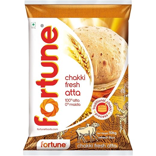 Fortune Chakki Fresh Atta, 10 kg, 100% Atta 0% Maida
