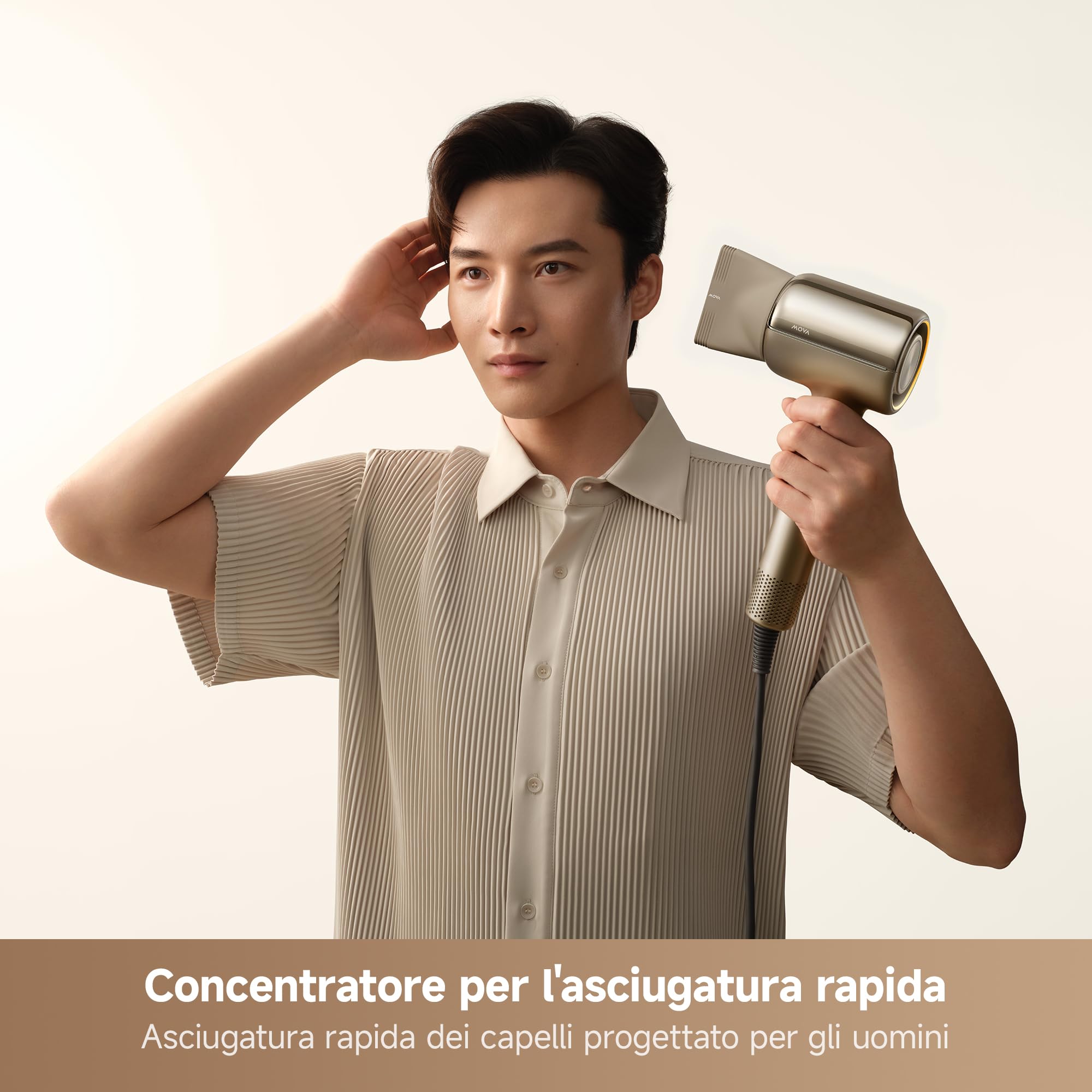MOVA Shine 20 Asciugacapelli, regolazione automatica delle modalità, Oro | phon capelli motore ad alta velocità, protezione dei capelli al plasma, monitoraggio NTC 1000/s, più modalità di asciugatura