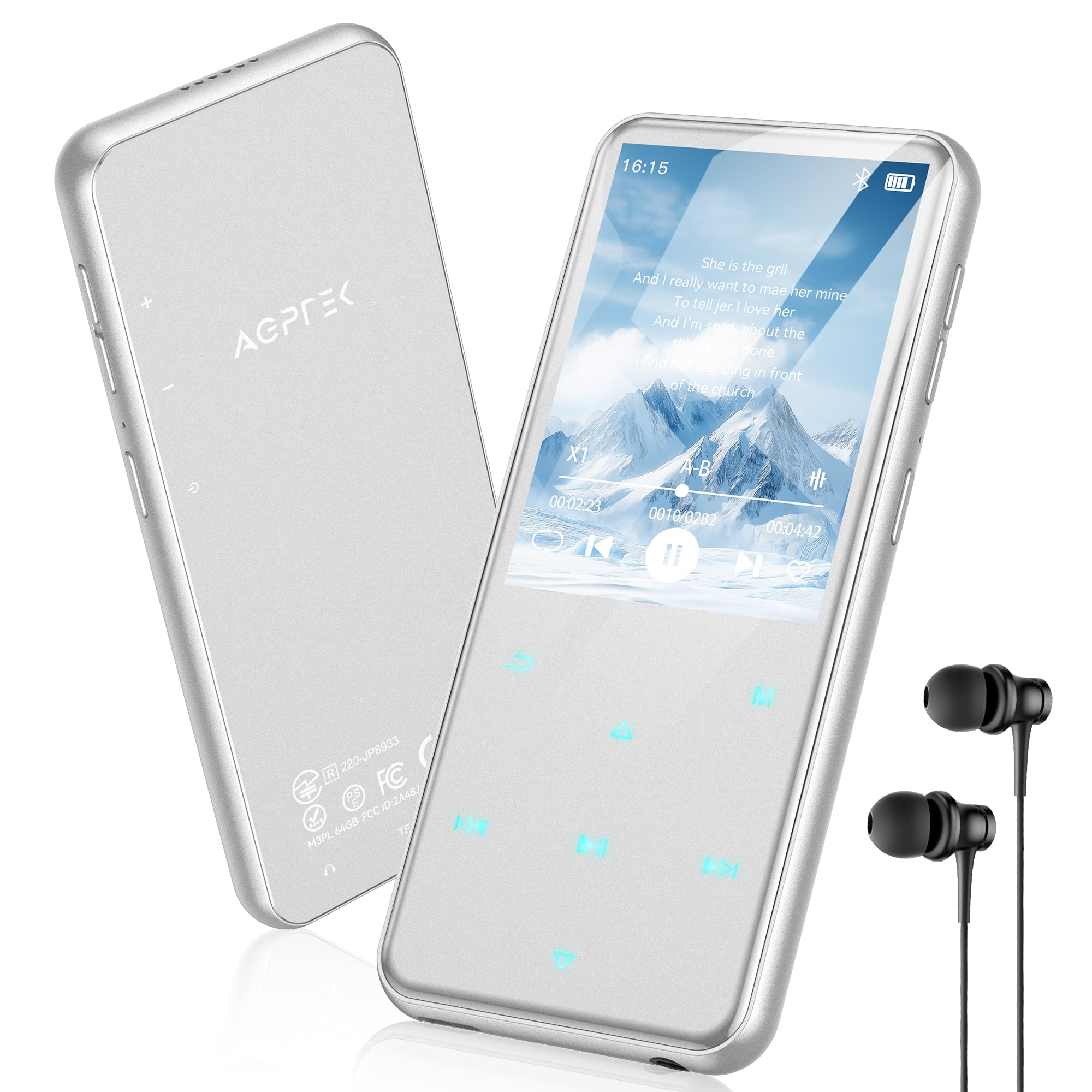 新色発売 MP3プレーヤー AGPTEK Bluetooth5.3 64GB内蔵 2.4"スクリーン スピーカー搭載 HiFi 音楽プレーヤー 500mAhバッテリー内蔵 TFカード対応 128GBまで拡張可能 FMラジオ 録音 Line-in機能 コンパクト オシャレ 日本語説明書付き PSE認証済み ギフト プレゼント M3 (シルバー)