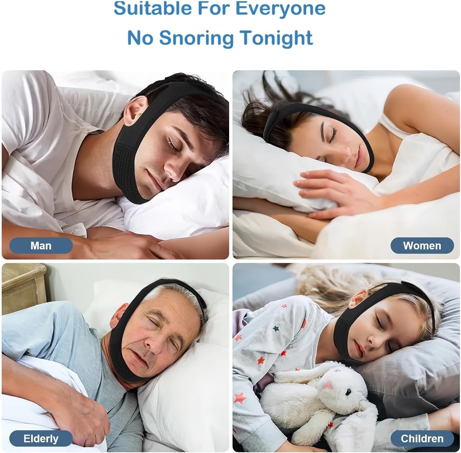 Chin Strap for Sleeping - Anti Snoring Devices, Effective Anti Snoring Solution, Adjustable Breathable Airflow Jaw Strap, Reusable,Skin-Friendly Comfortable Sleeping, Black - Image 5