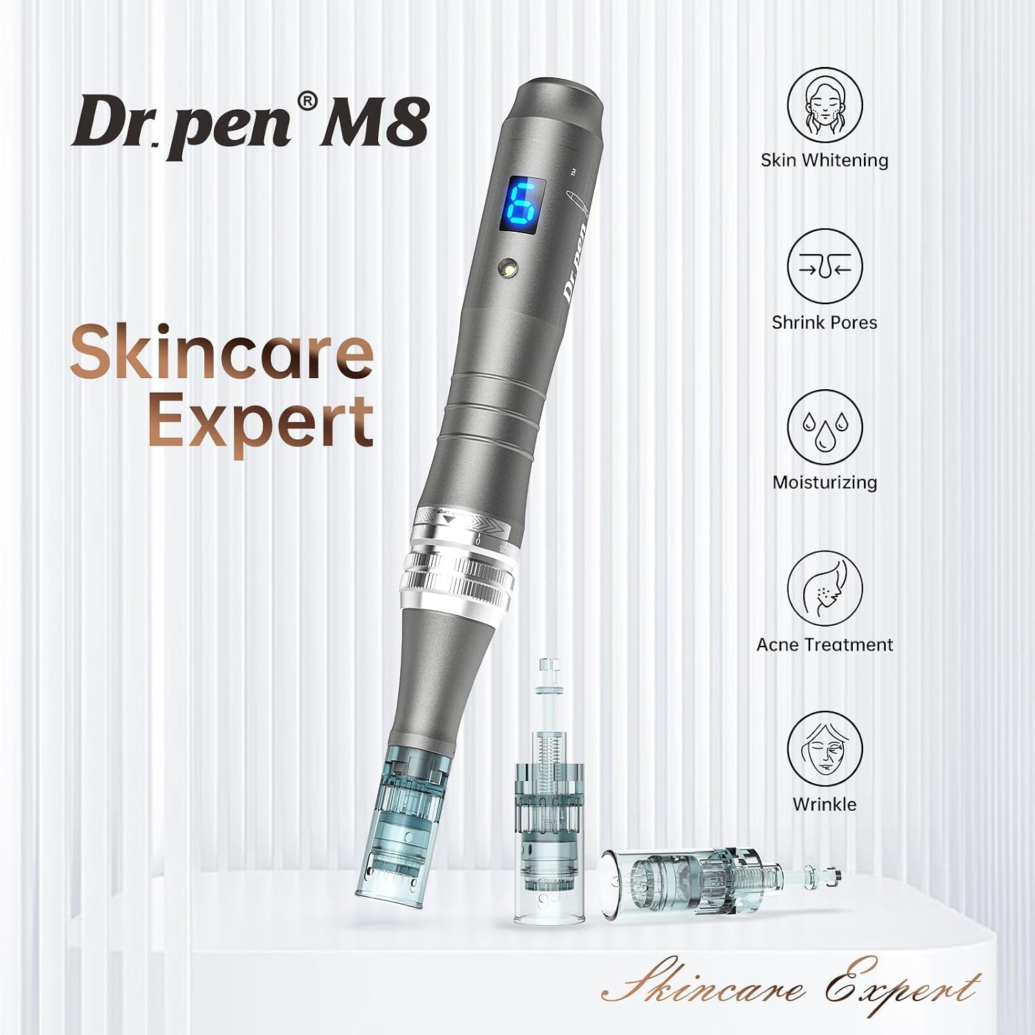 Dr.Pen M8 Microneedling Pen Wireless Micro Needling Devices Hautpflege Tool Kit für Anti-Aging Akne Narben Falten mit 10 Stück Nano Round Patronen