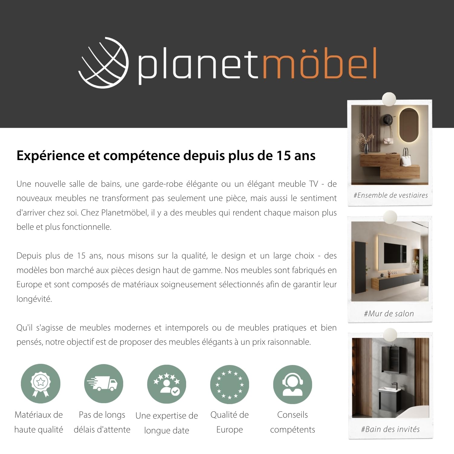 Planetmöbel lavabo avec Meuble Bas 40 cm avec Vasque en céramique, amoire sous-lavabo Suspendu pour Petites salles de Bains et WC invités, Anthracite Mat