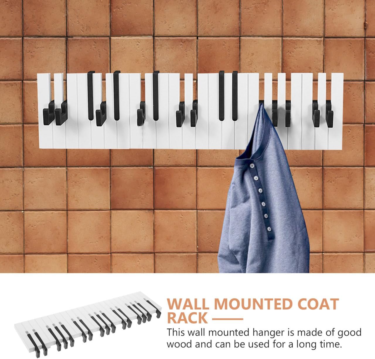 Vosarea Wall-mounted Coat Hook,Piano Shape Artistic Coat Rack Heavy Duty Wooden Entry Hanging Coat Hat Clothes Holding Rack 22.8inch
