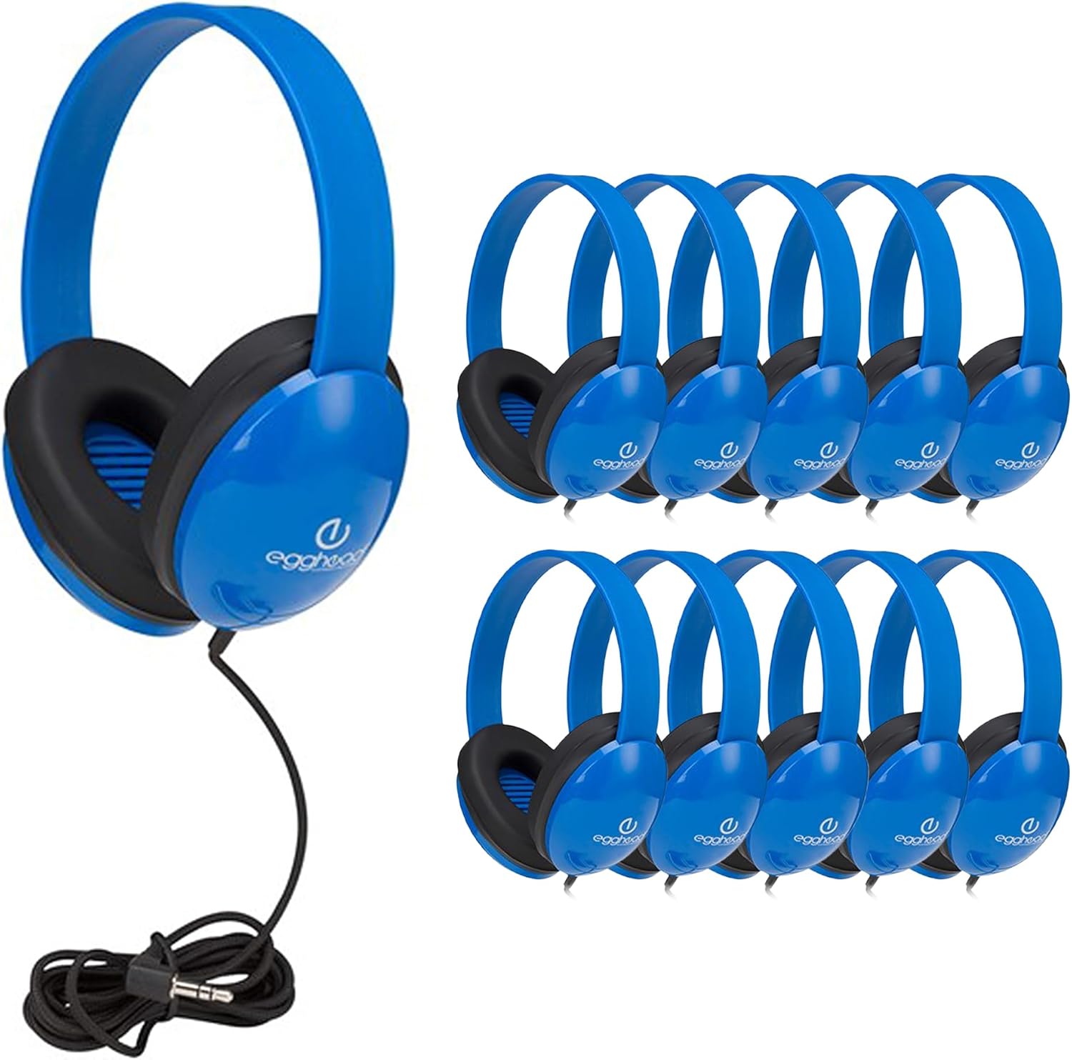Egghead Heavy-Duty Kids’ Headphones with Padded Ear Cups and 6′ Cord, Adjustable Tangle-Free Plastic Classroom Headphones for Kids, Pack of 10, Blue Egghead Heavy-Duty Kids’ Headphones with Padded Ear Cups and 6′ Cord, Adjustable Tangle-Free Plastic Classroom Headphones for Kids, Pack of 10, Blue