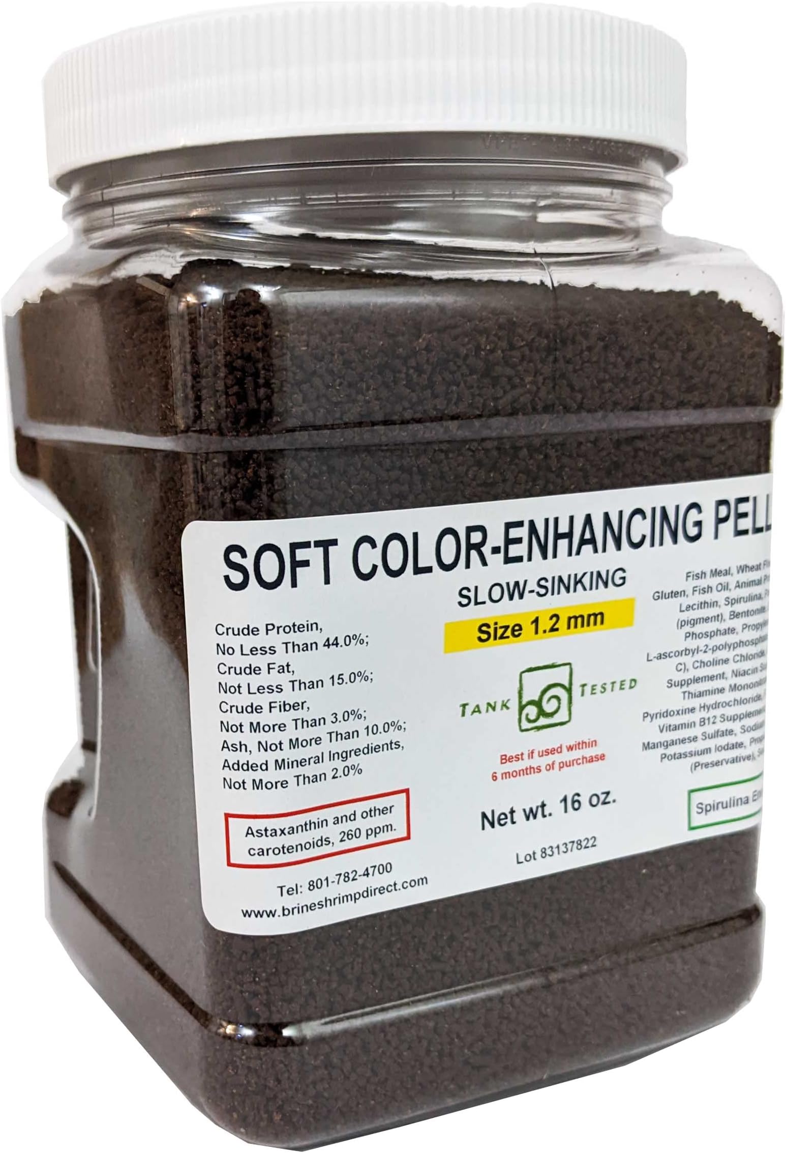 Brine Shrimp Direct Soft Color-Enhancing Pellet 1.2mm, 16 oz. for Fish & Axolotl
