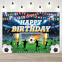AIBIIN Soccer Birthday Backdrop, International Soccer Championship Theme Party Decorations Background with Football Stadium Trophy for Kids Boys Sports Birthday Photo Booth Banner 7x5ft