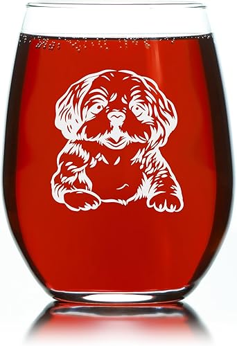 Miniatura 4 de C M Shih Tzu Dog Themed Stemless Wine Glass, 17 oz - Dog Lover Gift for Him Her Wife Husband Friend - Gift for Men and Women (Style S1)