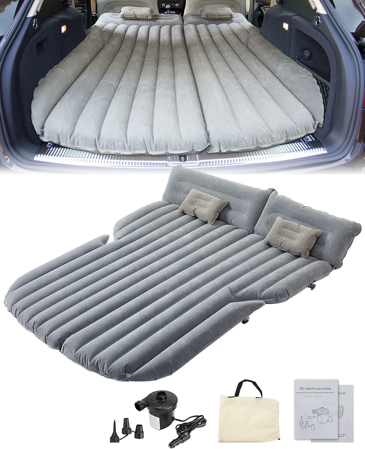JoyTutus SUV Air Mattress, Camping Mattress, Car Bed, Car Inflatable Mattress Thick, Car Mattress Backseat, Car Sleeping Mattress, with Pillow, with Electric Air Pump, for Truck/Van/Tent, Grey : Automotive