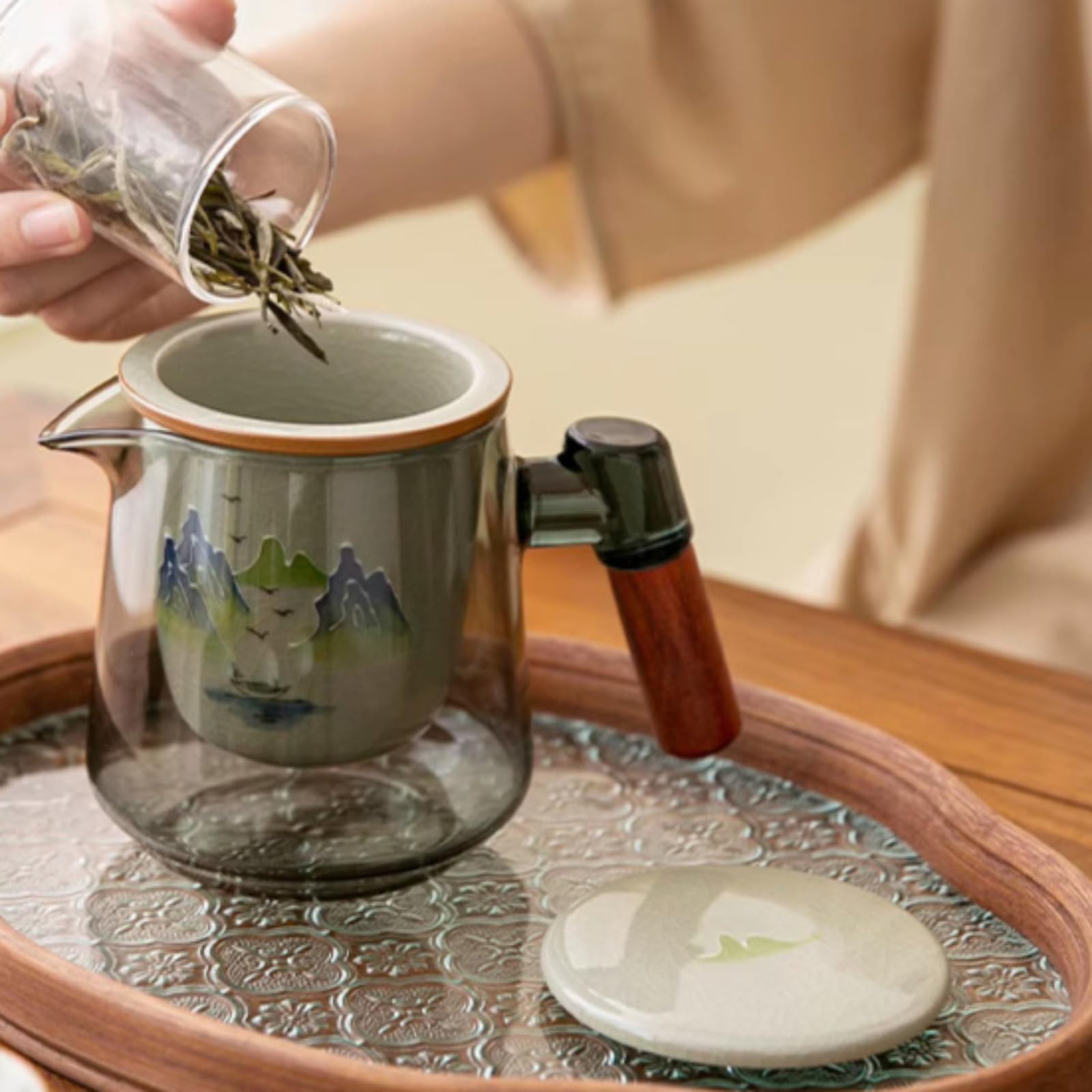 Tetera de cristal Kungfu, 500 ml, infusor de té hecho a mano estilo chino