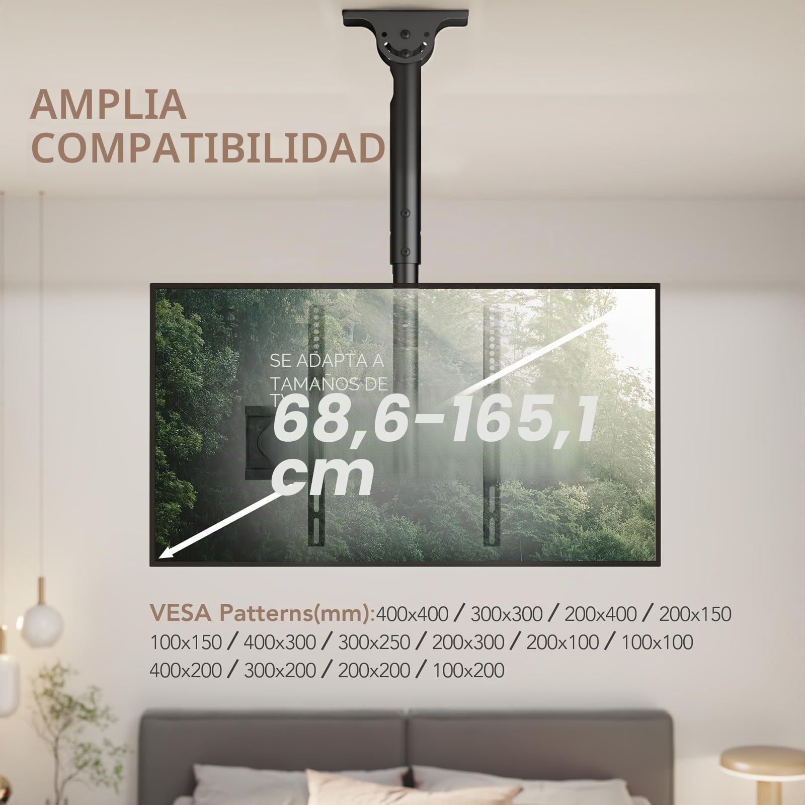 AX WABER Soporte de techo ajustable para TV que se adapta a la mayoría de pantallas planas LED, LCD, OLED y plasma de 26 a 65 pulgadas, hasta 110 libras, agujeros de montaje de 400 x 400 mm