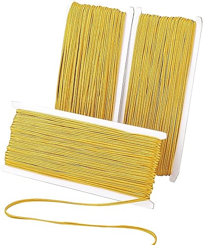 PandaHall - Cordón de hilo metálico dorado de 96 yardas de 0.118 pulgadas (0.118 in), hilo de poliéster plano trenzado, cordón de cordón para