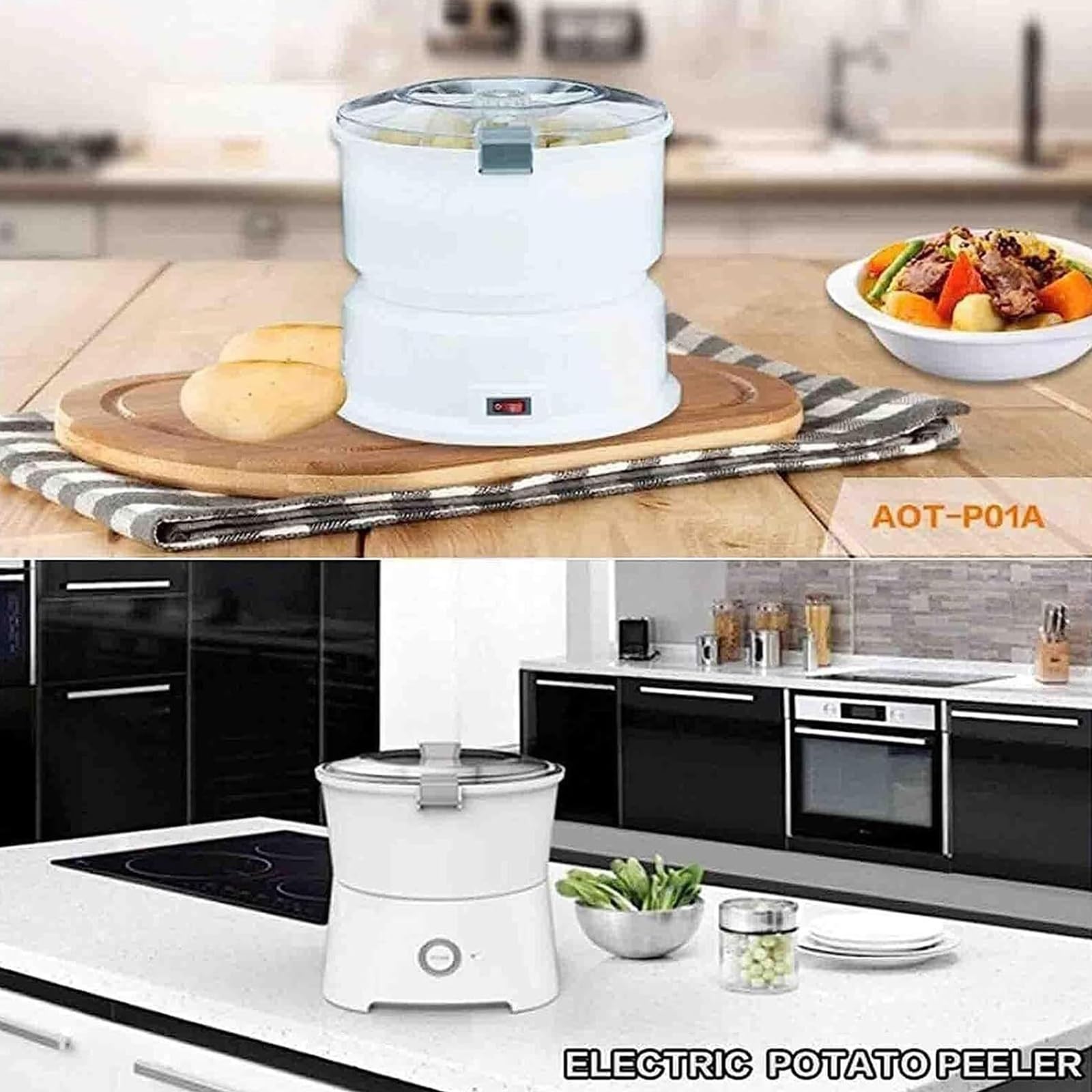 Pelador rotatorio automático, pelador de Patatas eléctrico, secador de Verduras, pelado rápido, operación de un Toque, deshidratador de ensaladas, pelador de Verduras multifunción(P01)