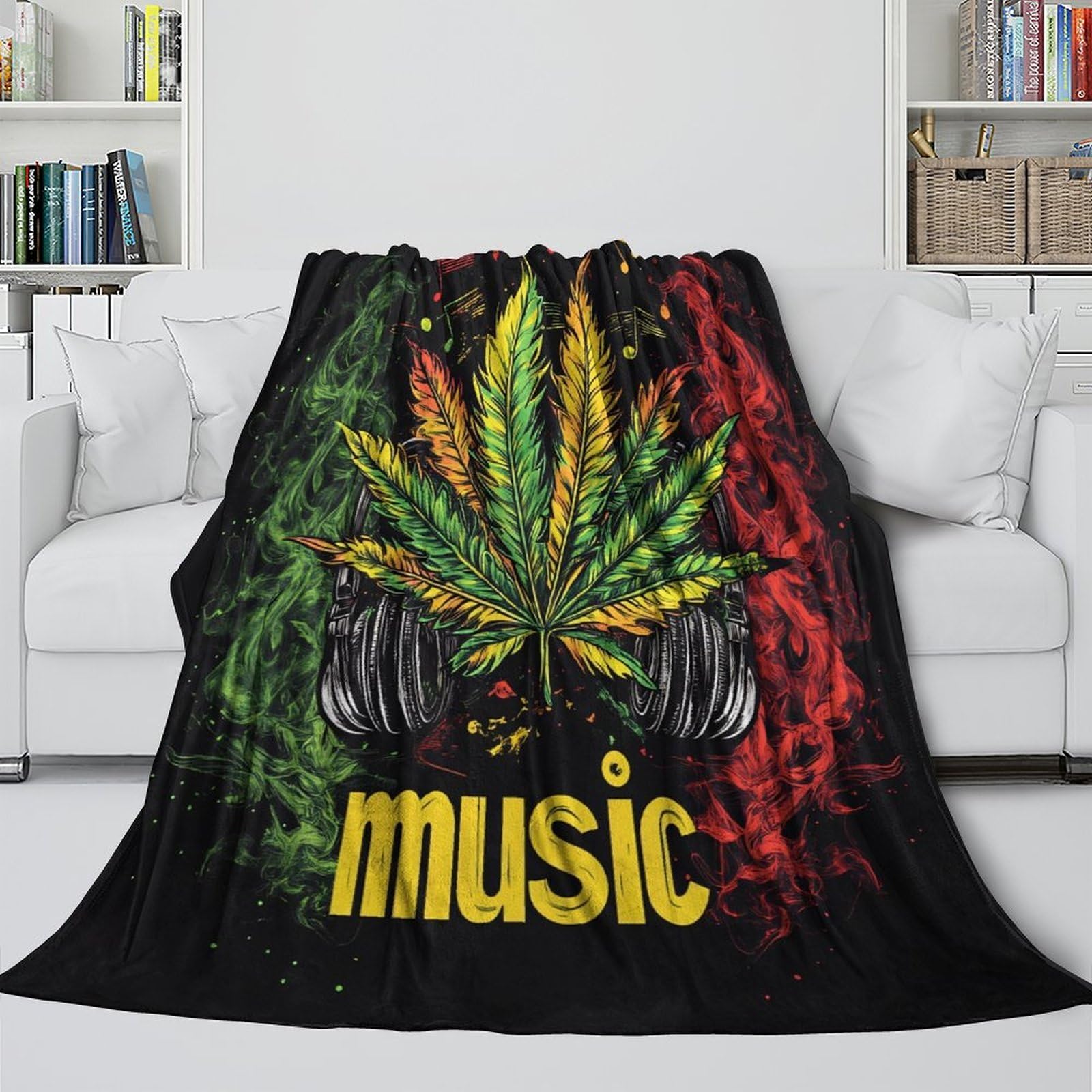 Coperta Stile Musica Reggae 3D Stampata Microfibra Arredo Casa Plaid Rasta per Divano Letto Adulto Regalo 80×90(200x230cm)