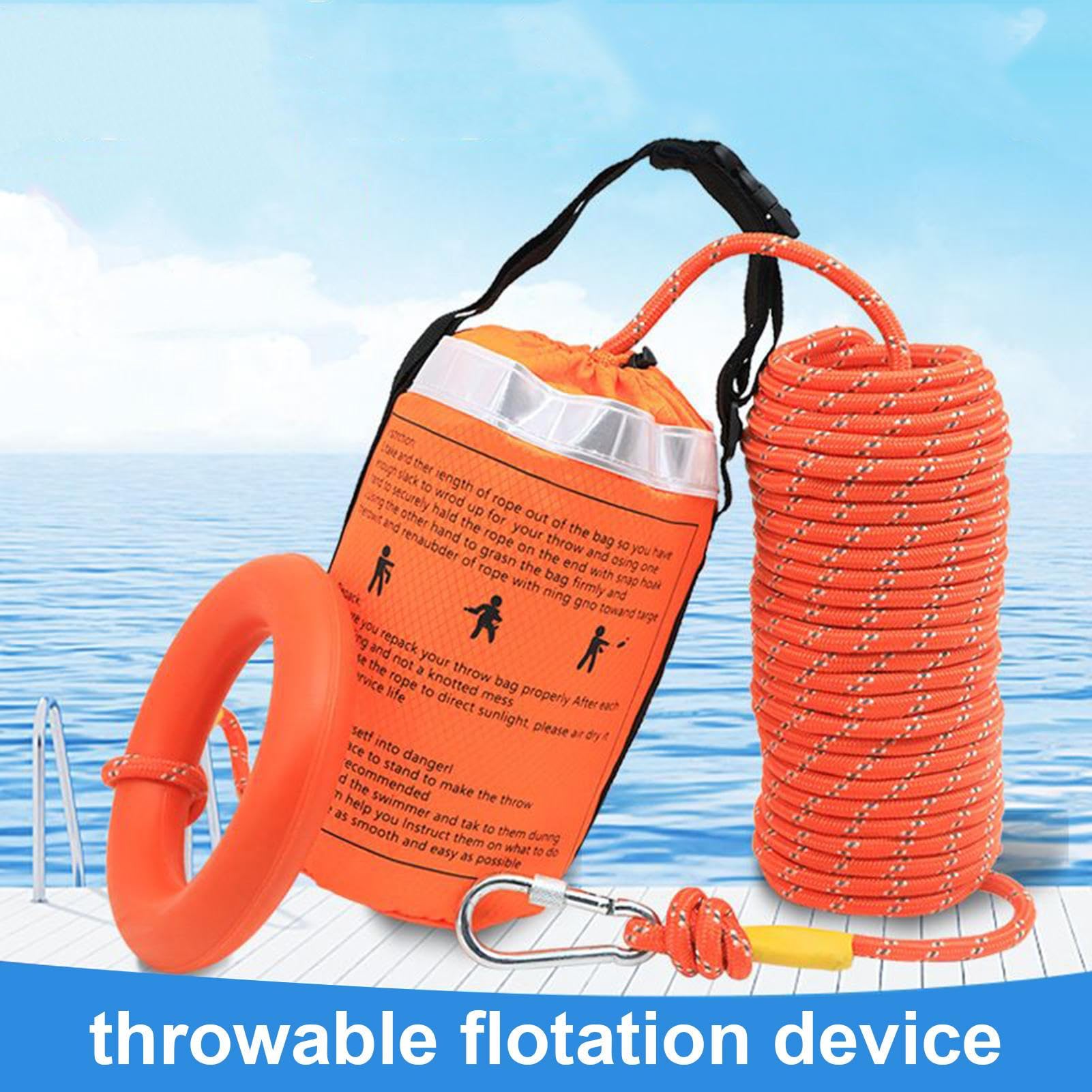 Wasserrettungs-Wurfsack – tragbares reflektierendes Schwimmseil, reflektierender schwimmender Wasserrettungs-Wurfsack mit Seil | Gut sichtbare Sicherheitsausrüstung für Boote zum Rafting, Angeln, Kaja