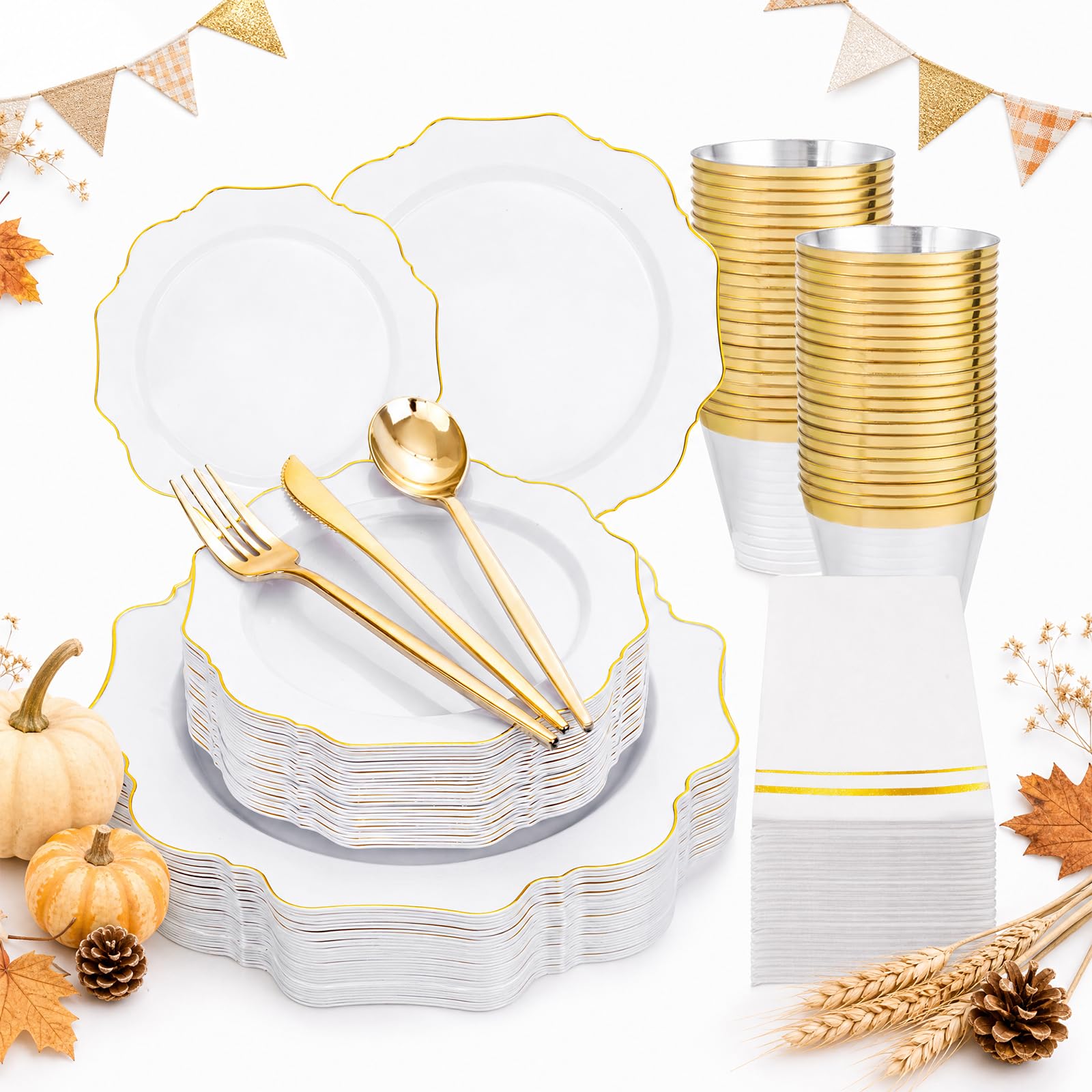 Pink & Gold Disposable Plates - Party Dinnerware -22