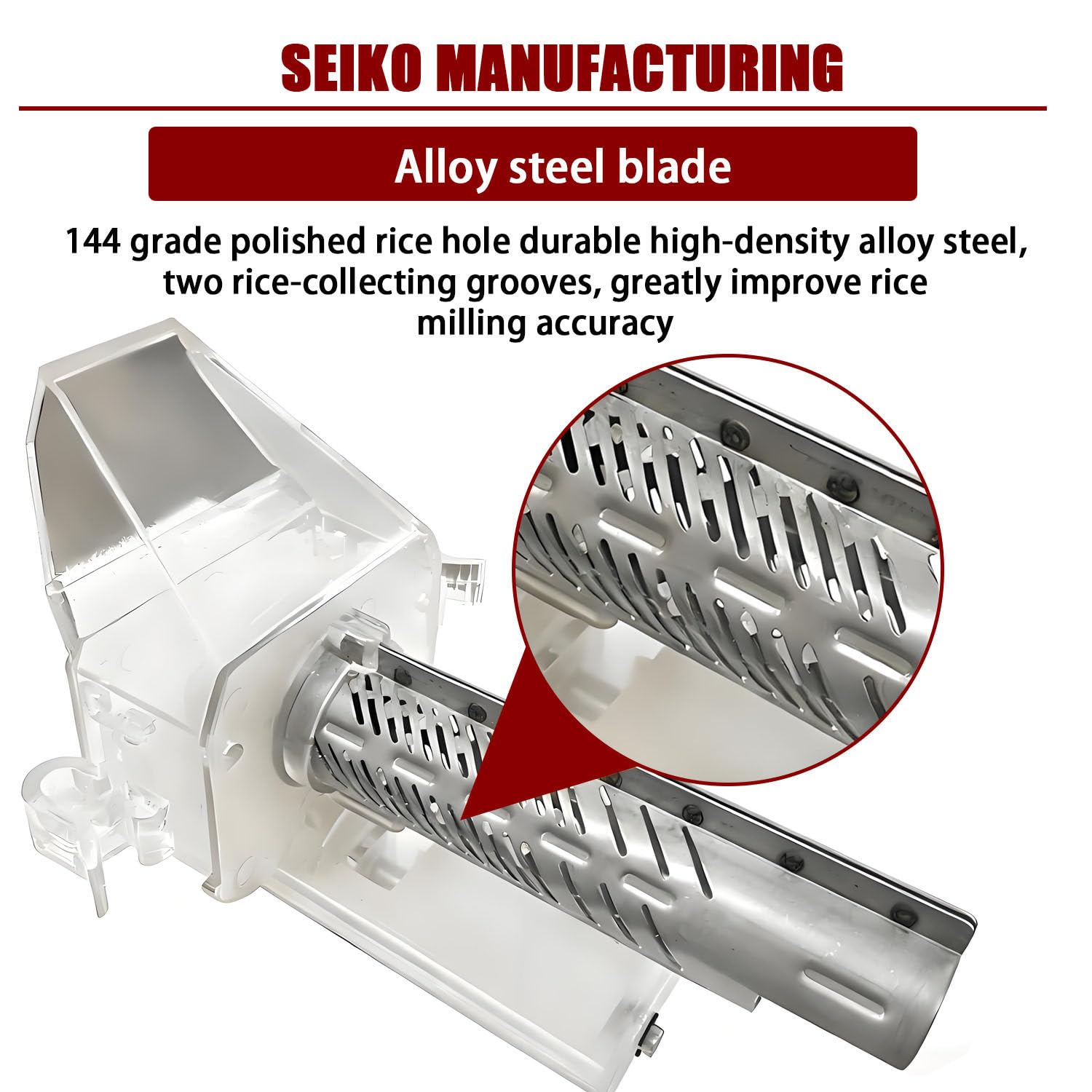 Sheller per cereali da 500 W, manopola di regolazione per lucidatura del riso (0-270 gradi), 30 kg/h, alta capacità, design durevole, a basso rumore, per riso, grano e riso integrale