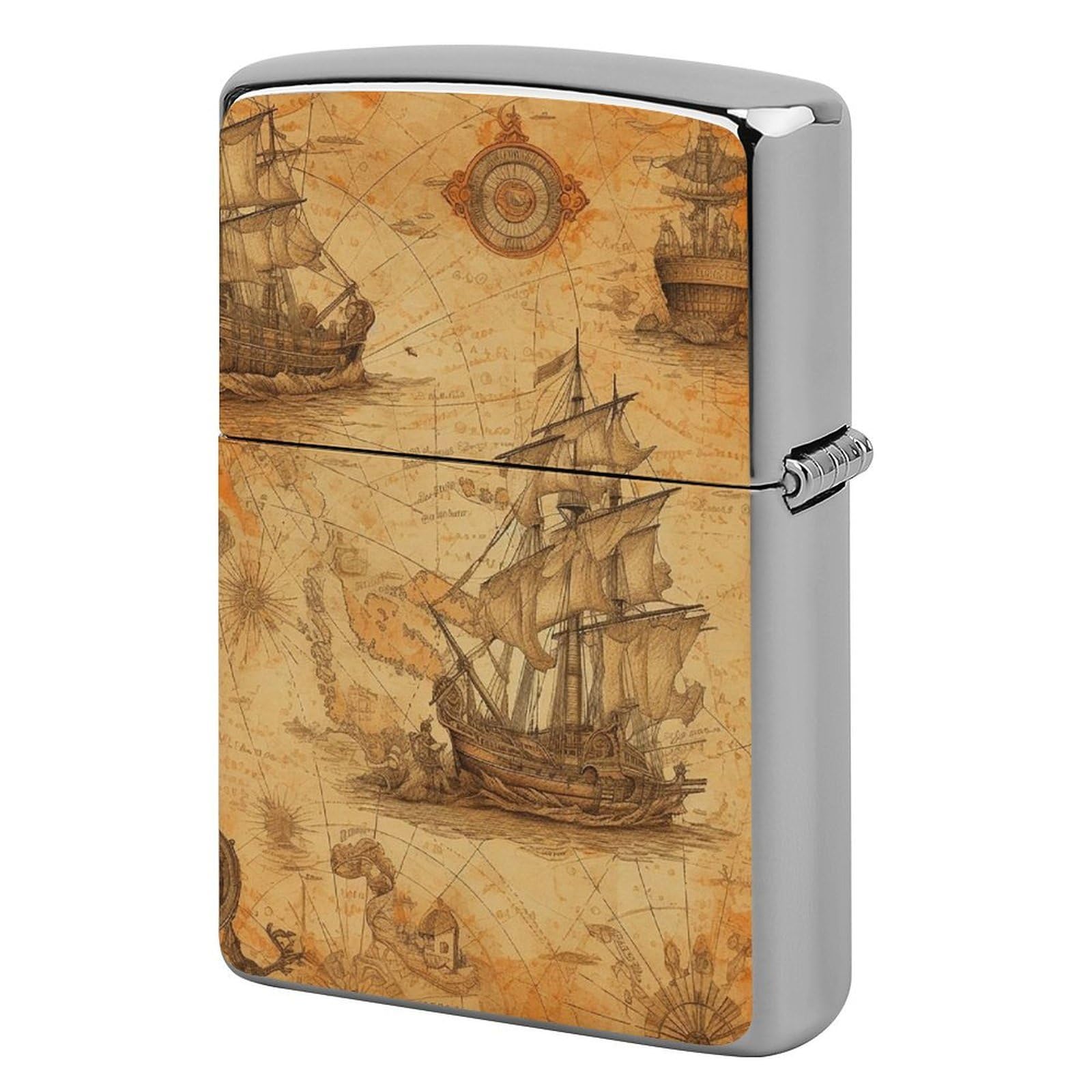 Ship and Compass Lighter Cover for Men, Personalized Lighter Case for Birthday Gift, Flip-Top Lighters Protective Cover, Portable Lighters Shell for Outdoor, Travel