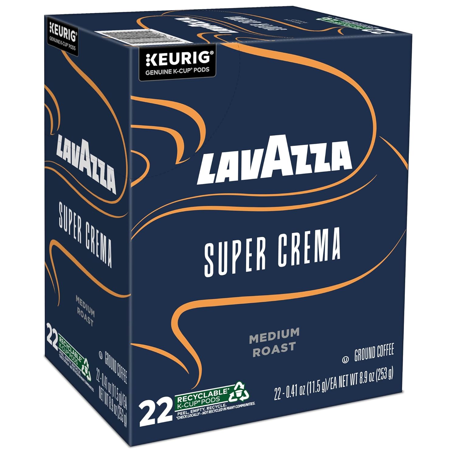Lavazza Super Crema, Single Serve Keurig K-Cup Pods, Medium Espresso Roast Coffee, 88 Count (4 Packs of 22)