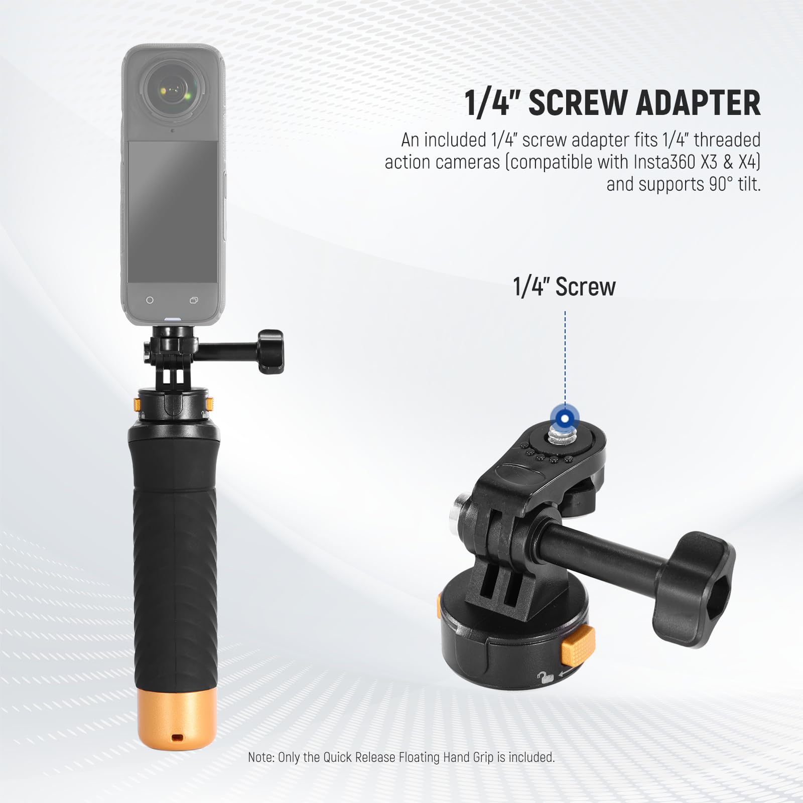 NEEWER Poignée Flottante pour Caméra d'action avec Fixation Rapide, Vis 1/4", Dragonne, Kit d'Accessoires pour Manche et Perche Sous-marine à Fixation Portable Compatible avec GoPro Insta360 DJI, GP23