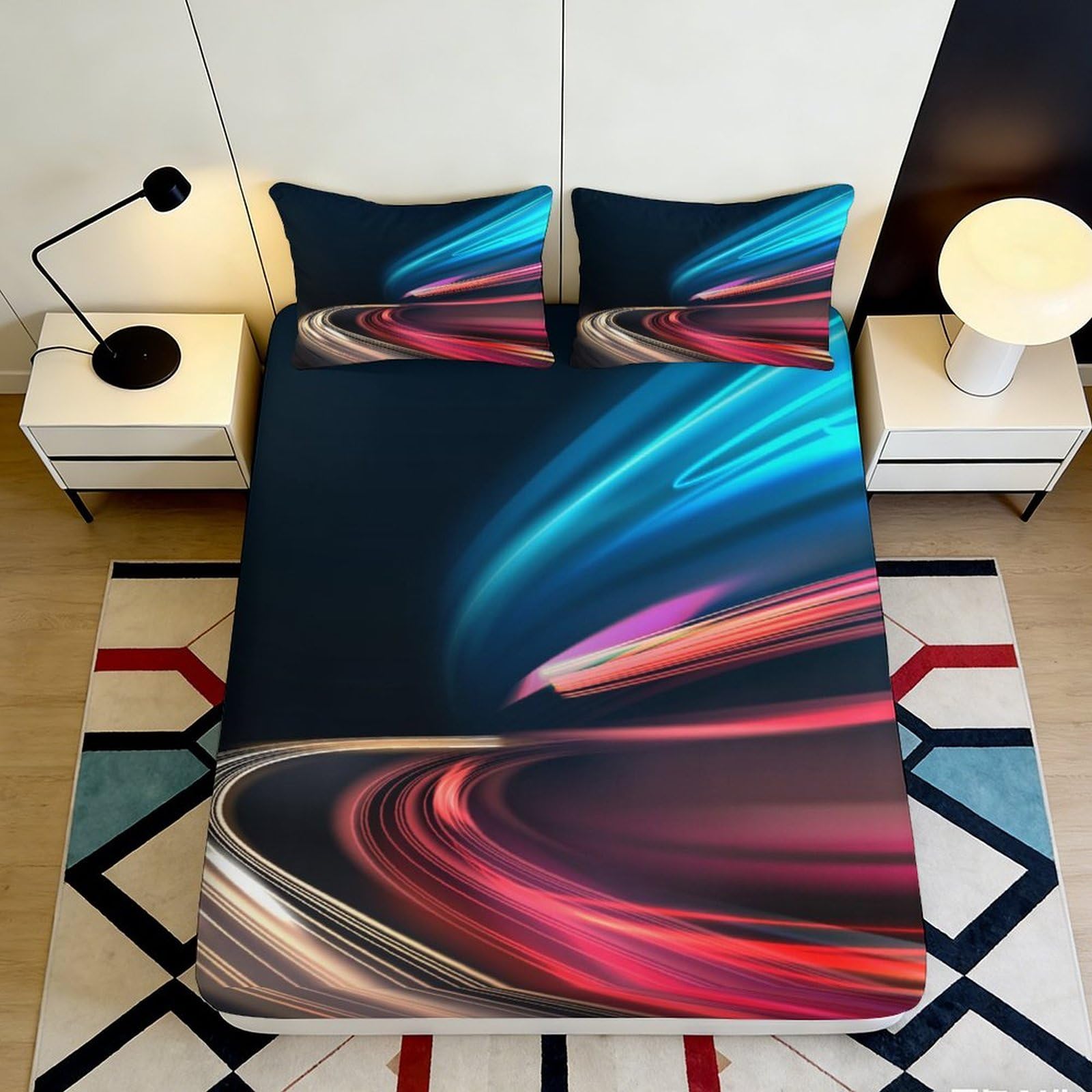 3D Printed Aurora Fitted Sheet Microfiber Deep Pocket Full Wrap Bedding Set Aurora Mattress Fitted Cover Non-Slip Washable Home 200x200x25cm