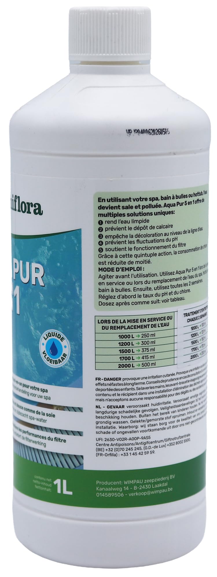Aqua pur 5 en 1 2 x 1 L - Profitez d'un spa cristallin ! - Traitement complet de l'eau pour le spa - Assure une eau claire et soyeuse - Stabilise le pH