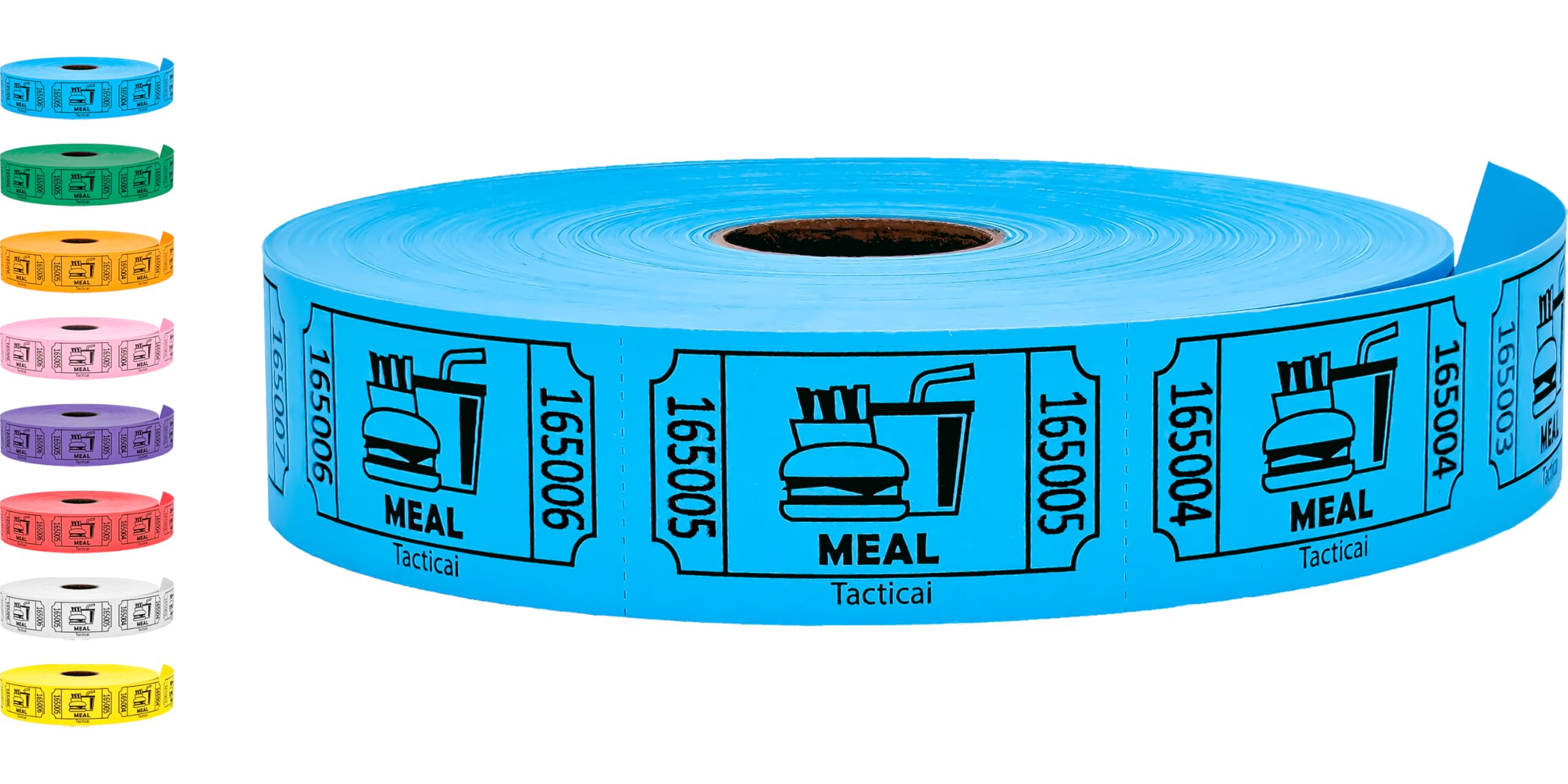 Tacticai 1000 Raffle Tickets, Meal, Blue (1 of 8 Colors), Single Roll, Ticket for Events, Food, Class Reward, Fundraiser & Prizes — image 1