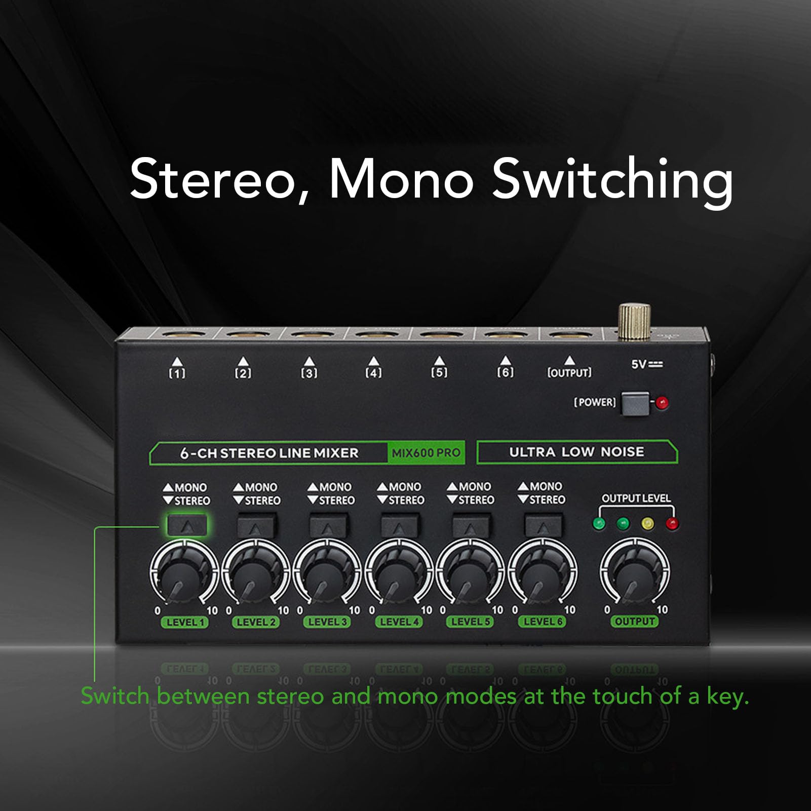 Mixer a 6 Canali - Mixer Audio Stereo Mini 6, Basso Rumore per Sub-mixing di Precisione, Mixer di Linea Stereo Ideale per Microfoni, Chitarre, Bassi, Palco, Porta da 6,35 Mm