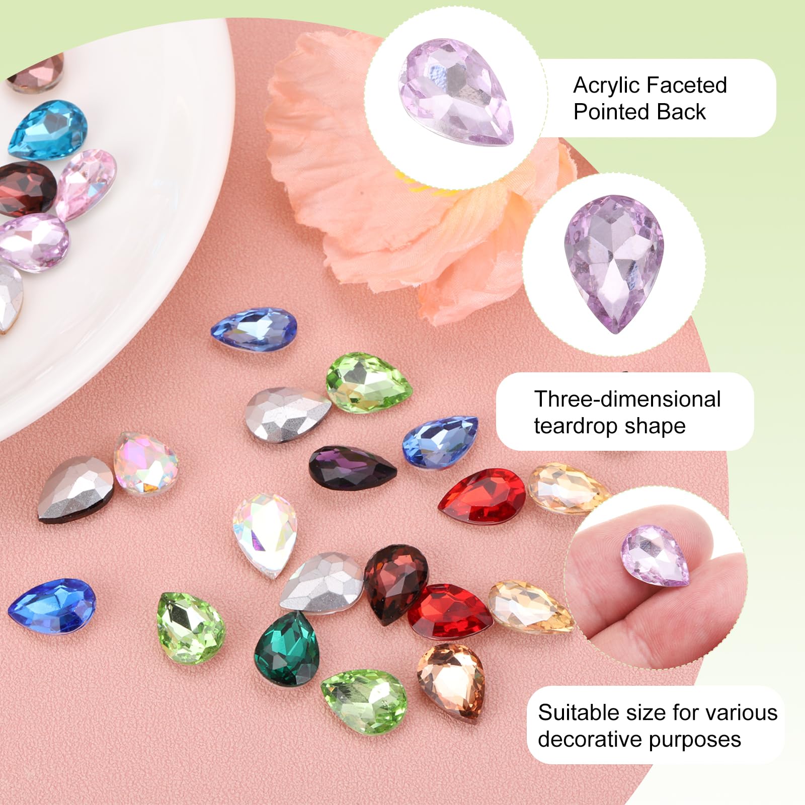 Uxcell Teardrop Rhinestones Glass Pointed Back Rhinestone Beads Gems ...